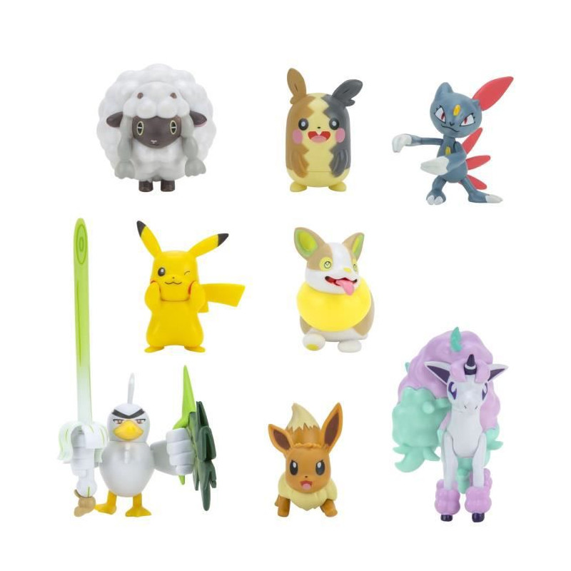 8 Figurines Battle Pokémon BANDAI Pikachu Evoli Moumouton Farfuret