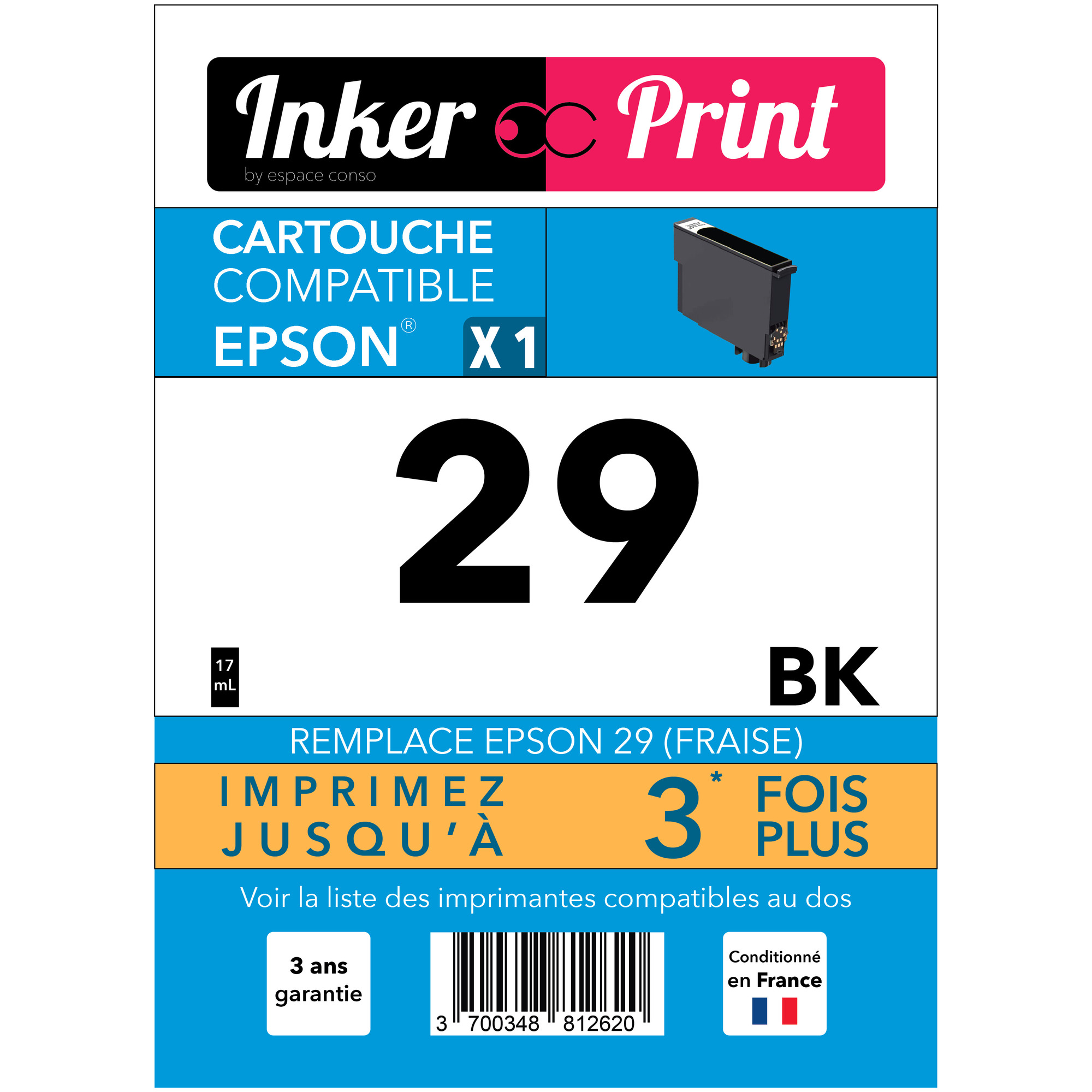 Cartouche d'encre recyclée compatible avec EPSON 29 XL (Noir) - Neuf