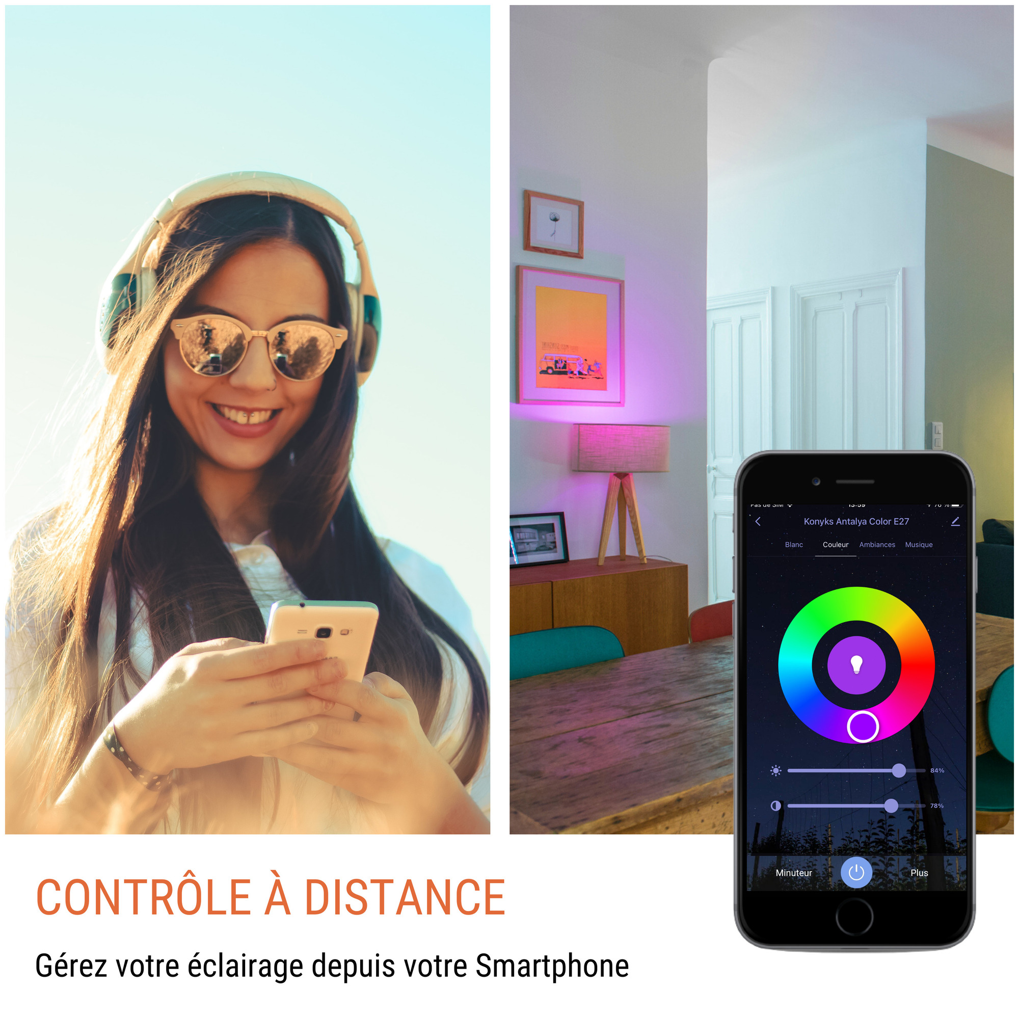 Ampoule connectée Antalya Color LED Wi Fi + Bluetooth E27 + Couleurs RGB Neuf - vue 6