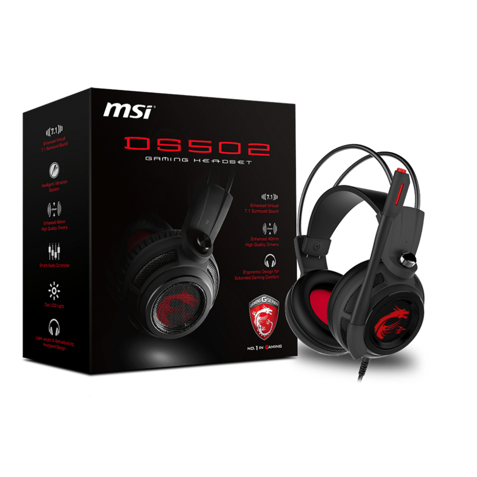 MSI DS502 Casque Avec fil Arceau Jouer Noir, Rouge - Neuf