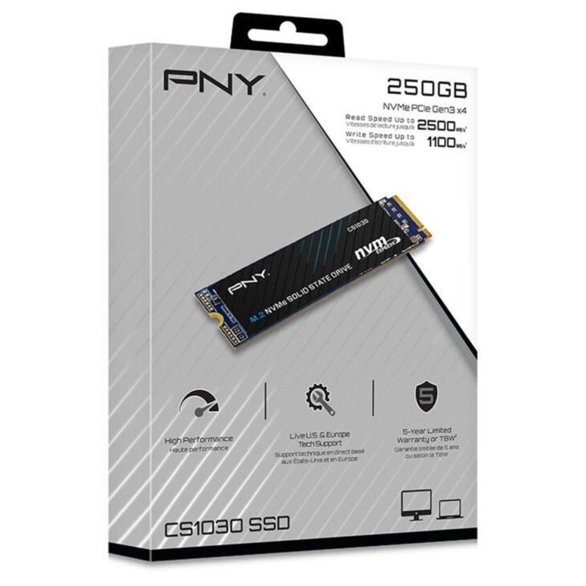 Disque SSD Interne PNY CS1030 .2 GEN3 250 Go NVMe M280CS1030 250 RB - vue 4