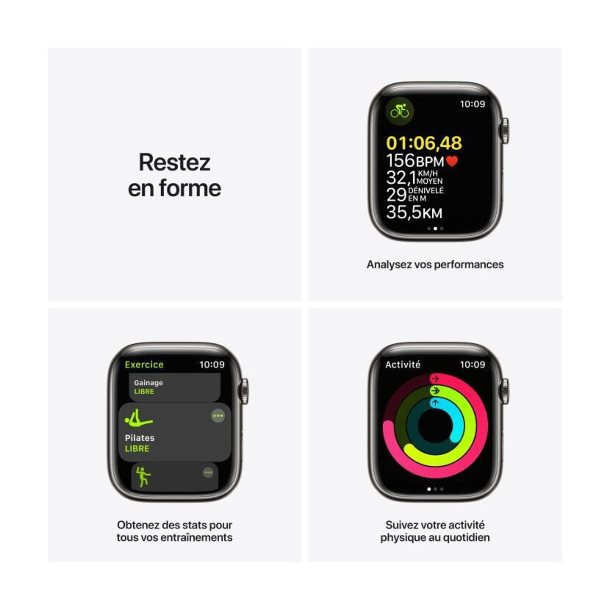 Apple Watch Series 7 OLED 45 mm Numérique Écran tactile 4G Graphite Wifi GPS (satellite), graphite - Neuf