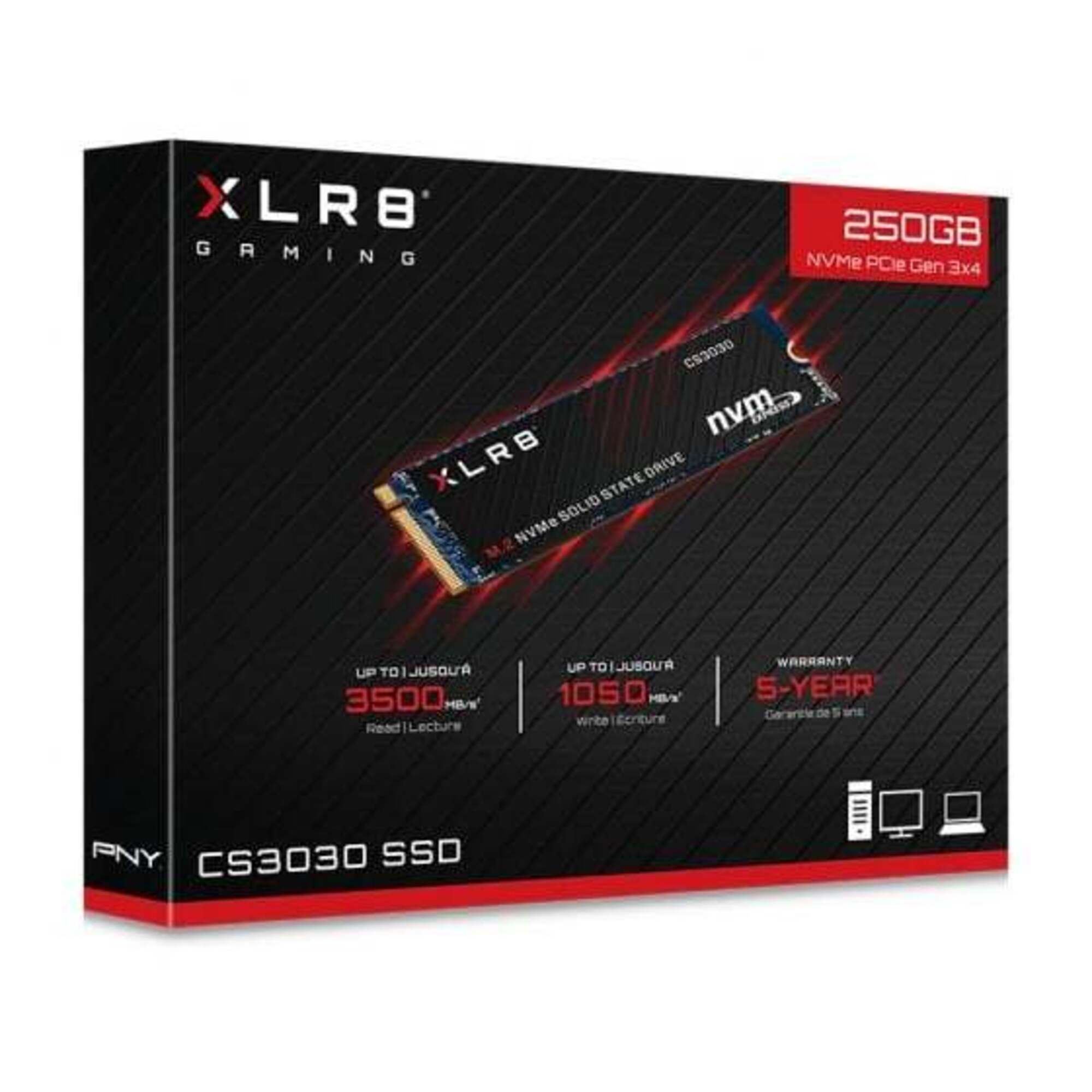 PNY XLR8 CS3030 SSD 250 Go interne .2 2280 PCIe - vue 3