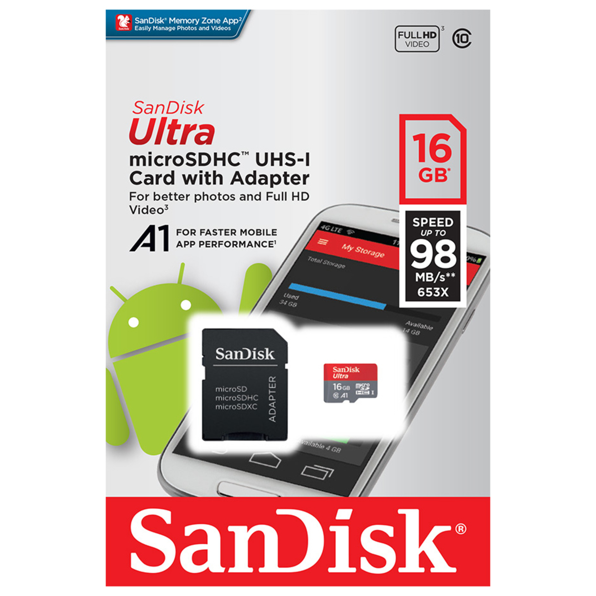 SanDisk Ultra microSDHC Memory Card + SD Adapter with A1 App Performance Up to 98 MB/ Class 10 U1 - vue 7