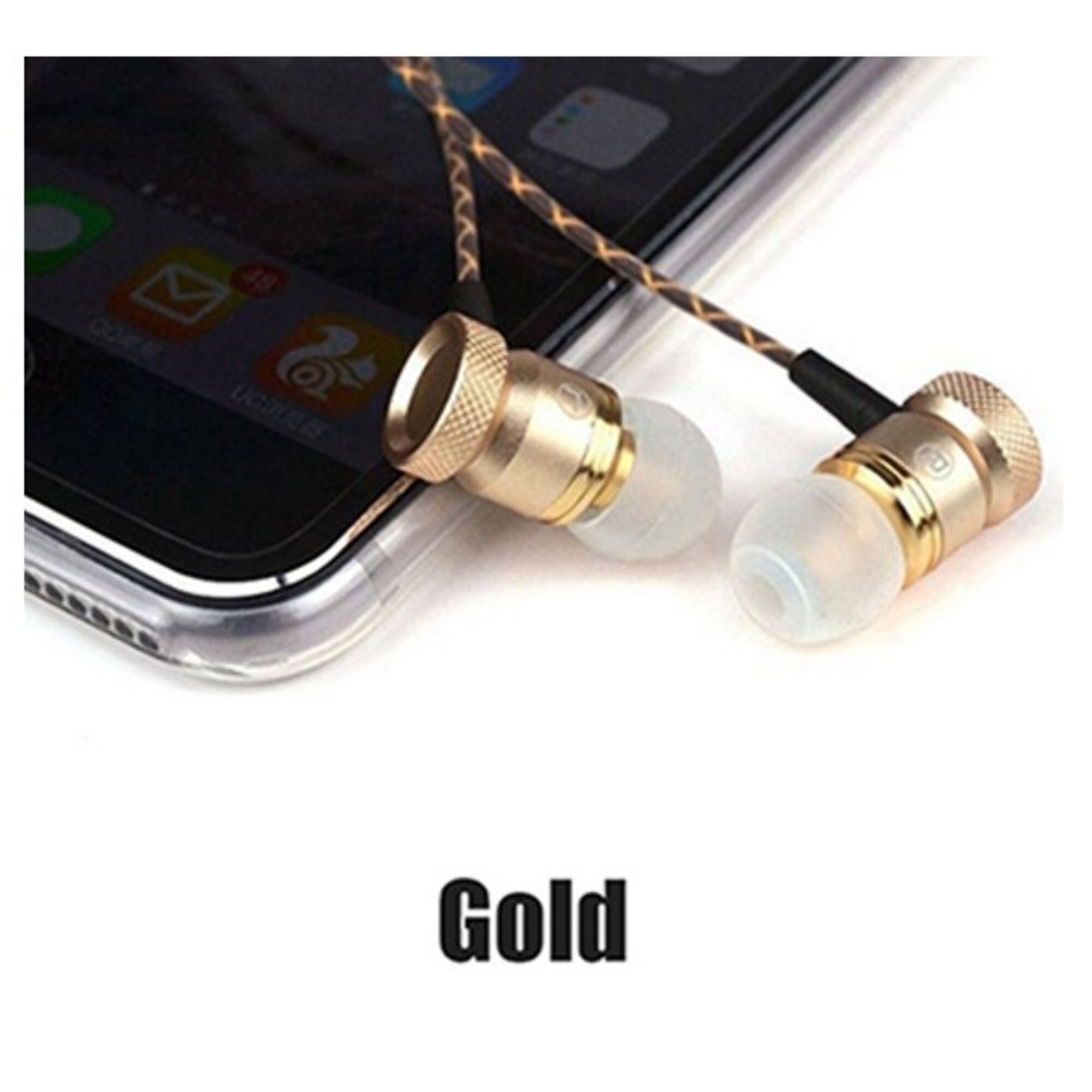 Ecouteurs Metal pour Smartphone avec Micro Kit Main Libre INTRA-AURICULAIRE Casque Universel Jack (OR) - Neuf