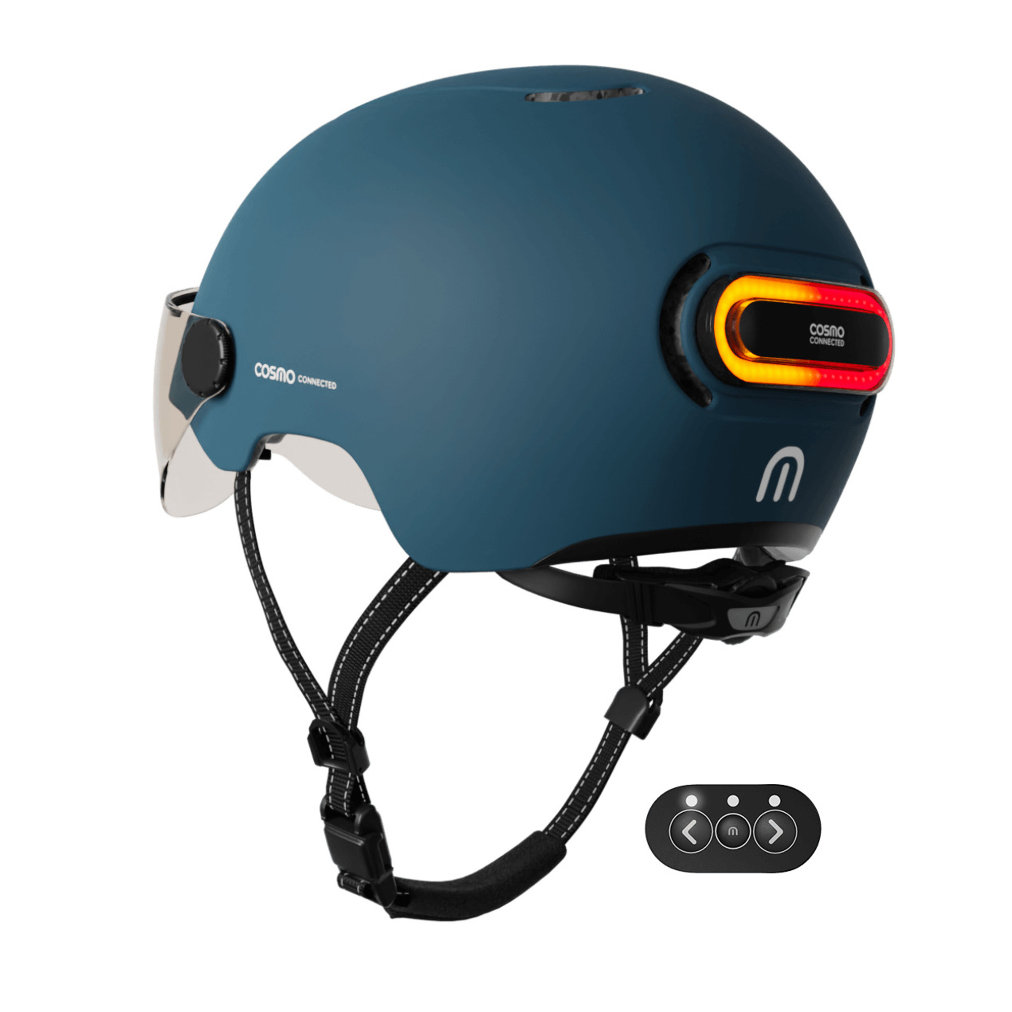 Cosmo Fusion+ Taille M, Bleu Abysse - Casque avec éclairage Vélo Arrière Intelligent et Connecté - Assurance Individuelle ALLIANZ offerte durant 1 an - Neuf