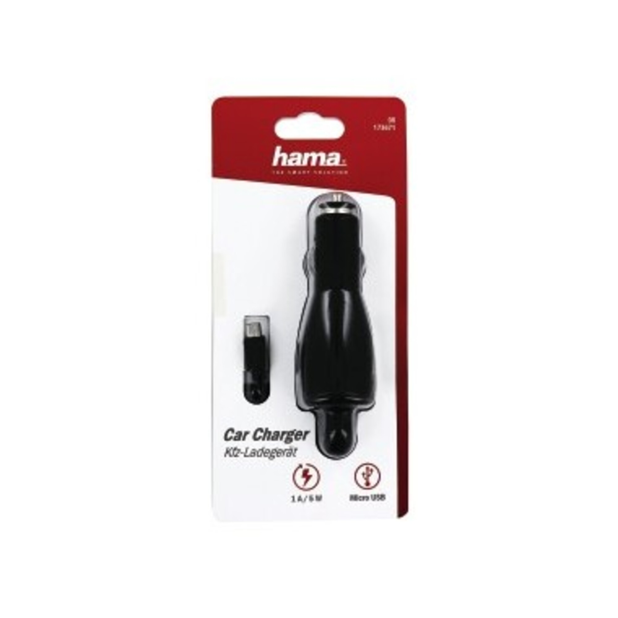 Chargeur pour voiture, micro-USB, 1 A, noir - Neuf