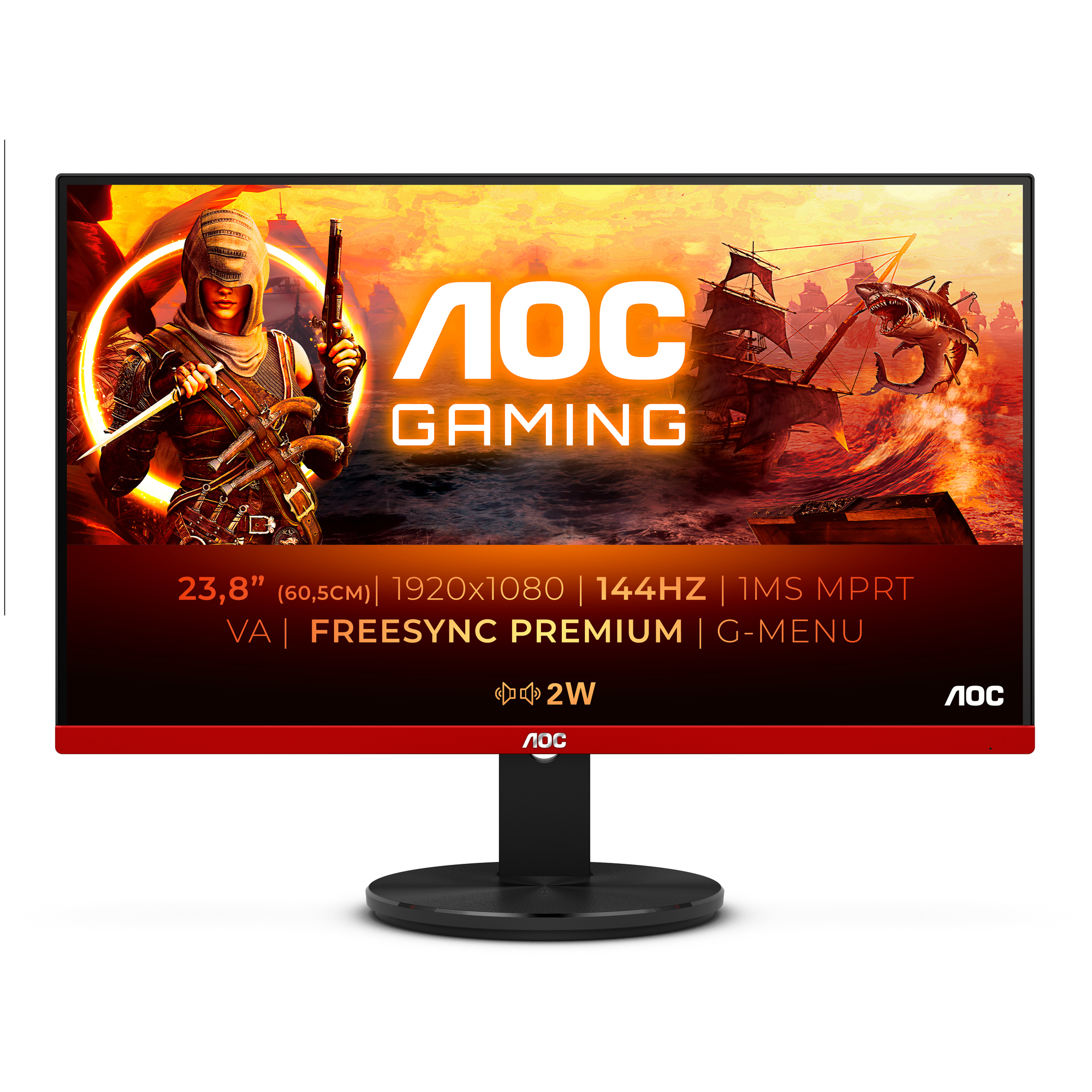 AOC 90 Series G2490VXA LED display 60,5 cm (23.8 ) 1920 x 1080 pixels Full HD Noir, Rouge - Neuf