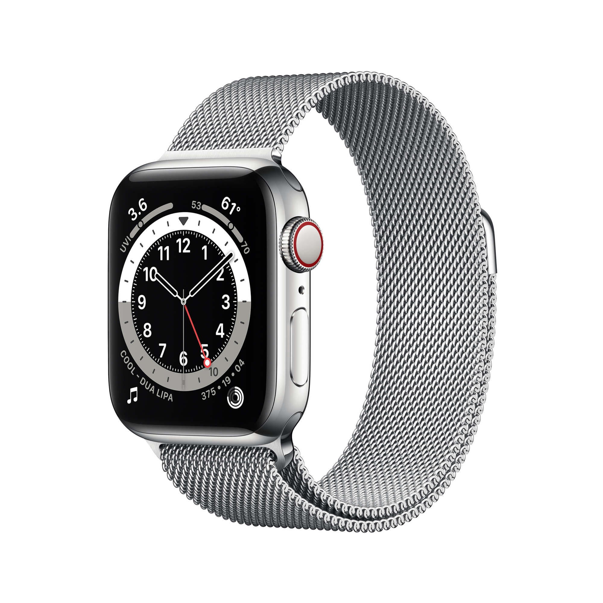 Apple Watch Series 6 (GPS + Cellular) - 40 Mm - Acier Inoxydable Argent - Montre Intelligente Avec Boucle Milanaise - Maille En Acier Inox - Argent - Taille Du Poignet : 130-180 Mm - 32 Go - Wi-Fi, Bluetooth - 4G - 39.7 G