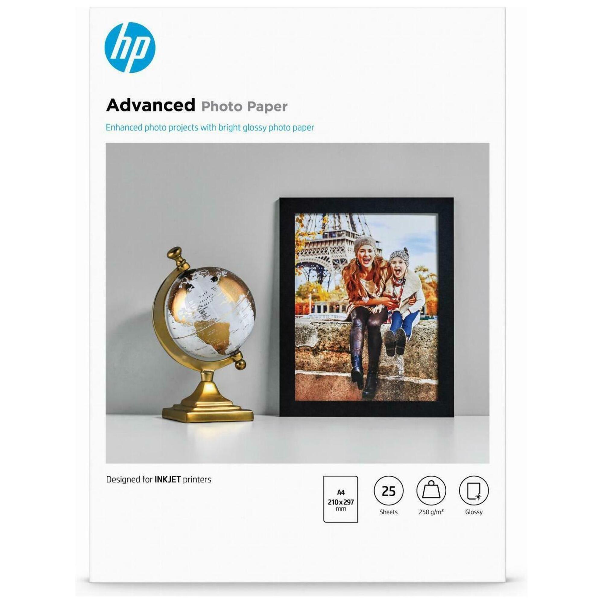 HP Papier photo à finition glacée Advanced, 250 g/m2, A4 (210 x 297 mm), 25 feuilles - Neuf