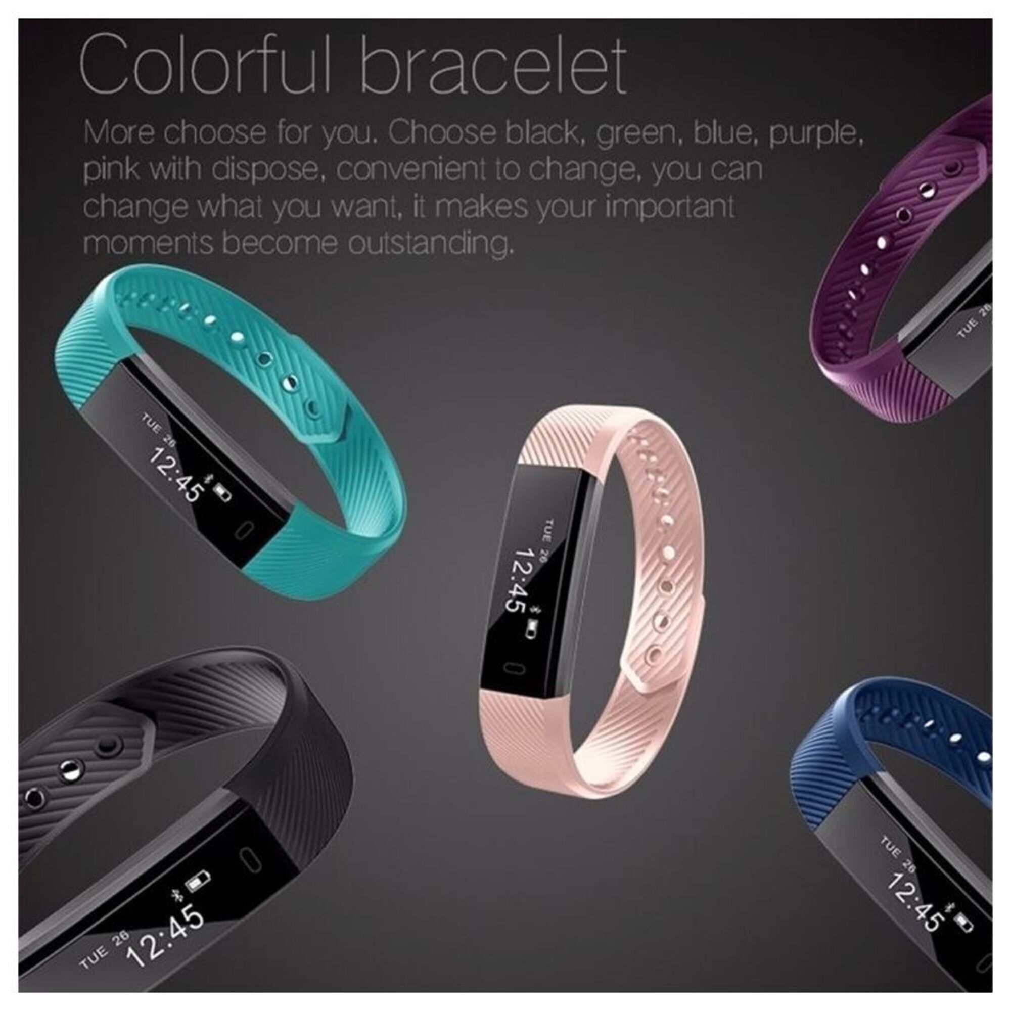 Bracelet Connecté iOs Android Smartwatch Bluetooth Cardio Podomètre Étanche Noir YONIS - Neuf