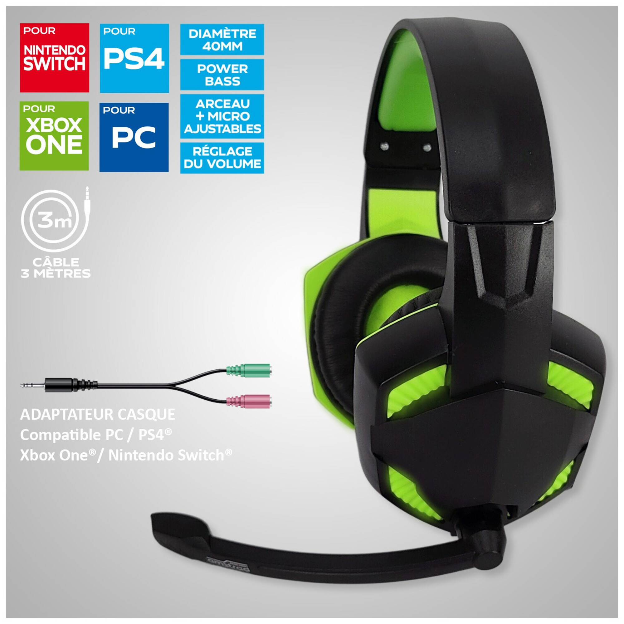 Amstrad Casque Pro Gamer Basic AMS H555 avec Rétroéclairage LED 40mm avec Micro intégré réglage Volume Neuf - vue 9