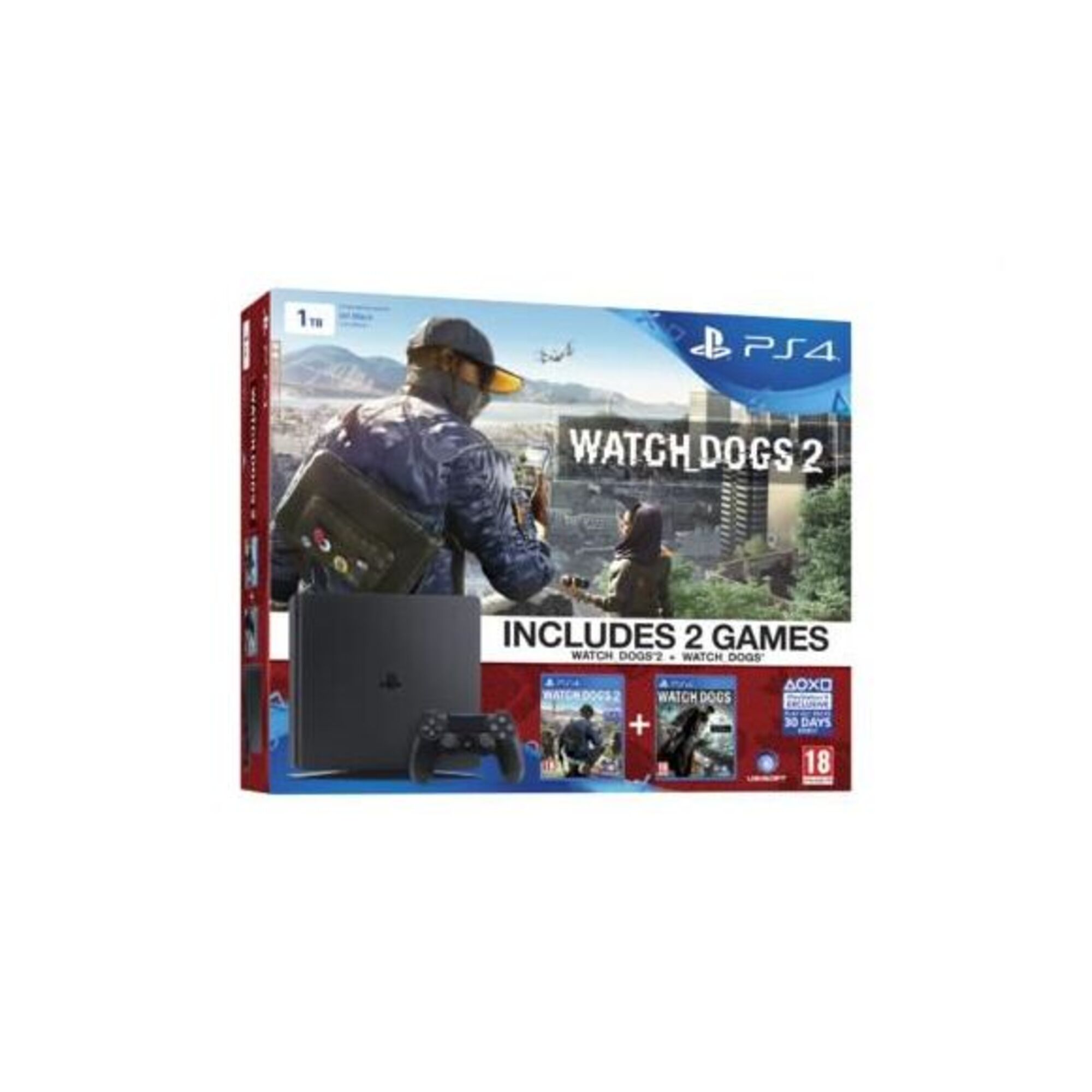 Pack Console PS4 1 To Slim + Watch Dogs 2 + Watch Dog - Neuf