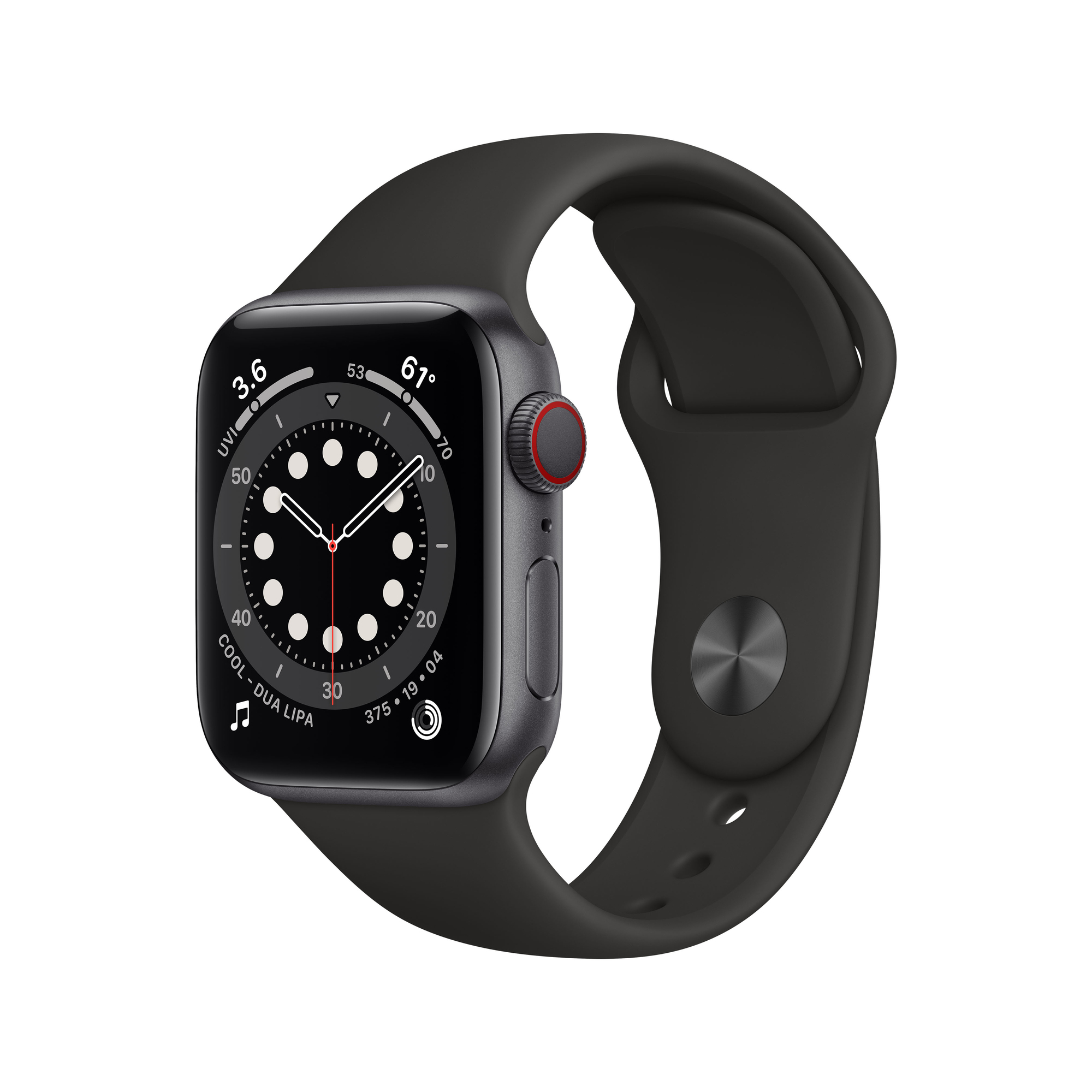 Apple Watch (Series 6) GPS + Cellular 40 mm Aluminium Gris sid&eacute;ral Boucle sport Noir