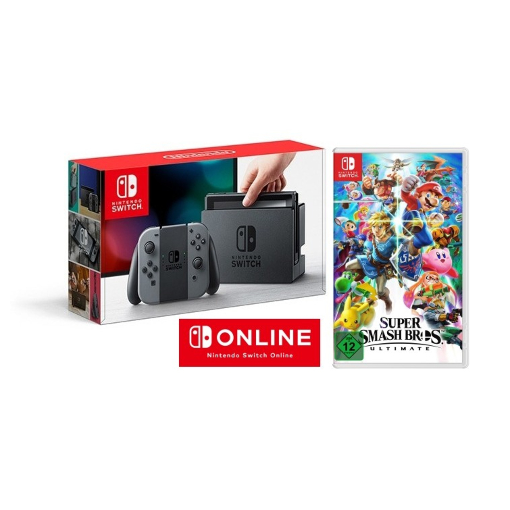 Switch + Super Smash Bros. Ultimate + 3 Months Online console de jeux portables 15,8 cm (6.2 ) 32 Go Wifi, Gris - Neuf