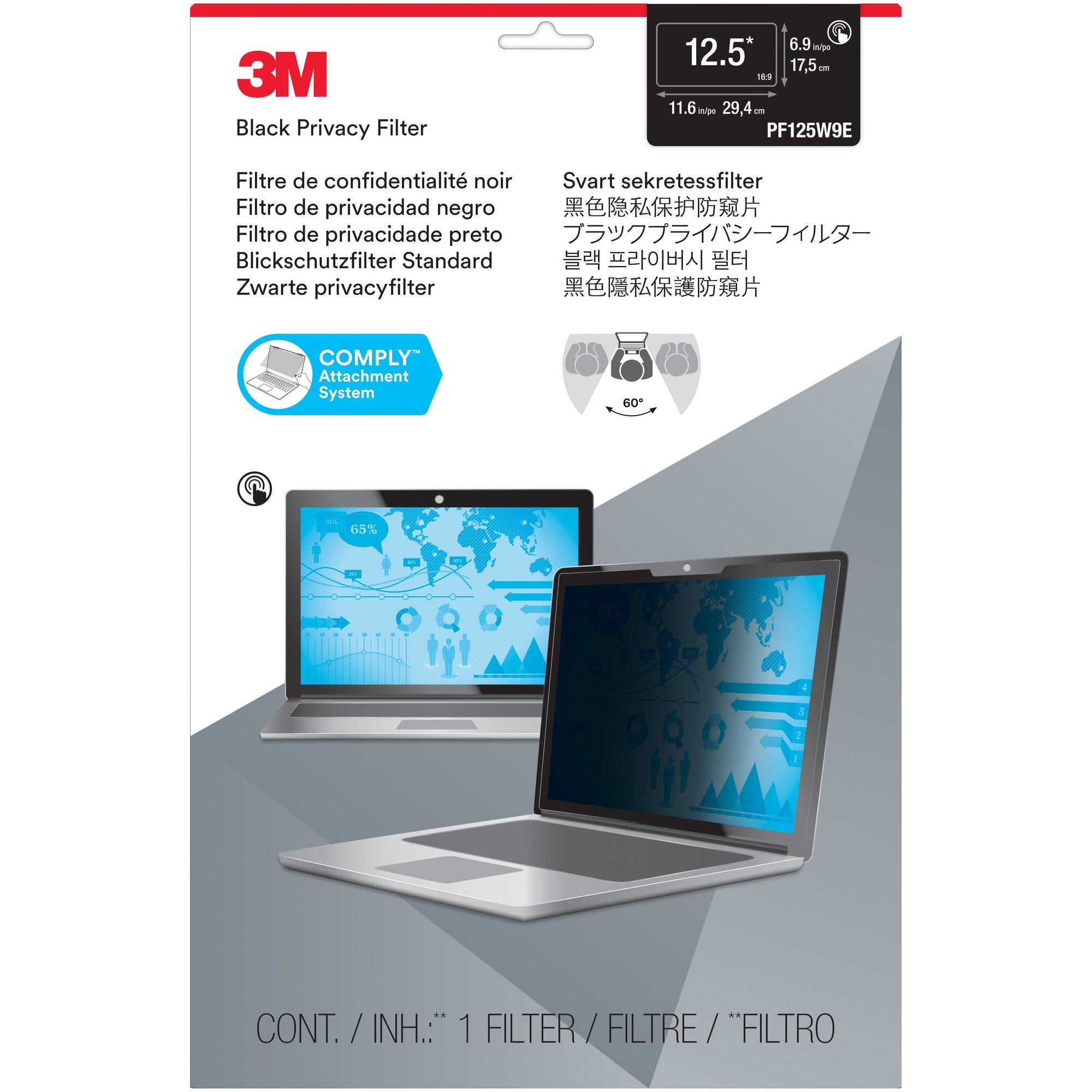 3M Filtre de confidentialité pour ordinateur portable à écran panoramique edge to edge 12 5 Neuf
