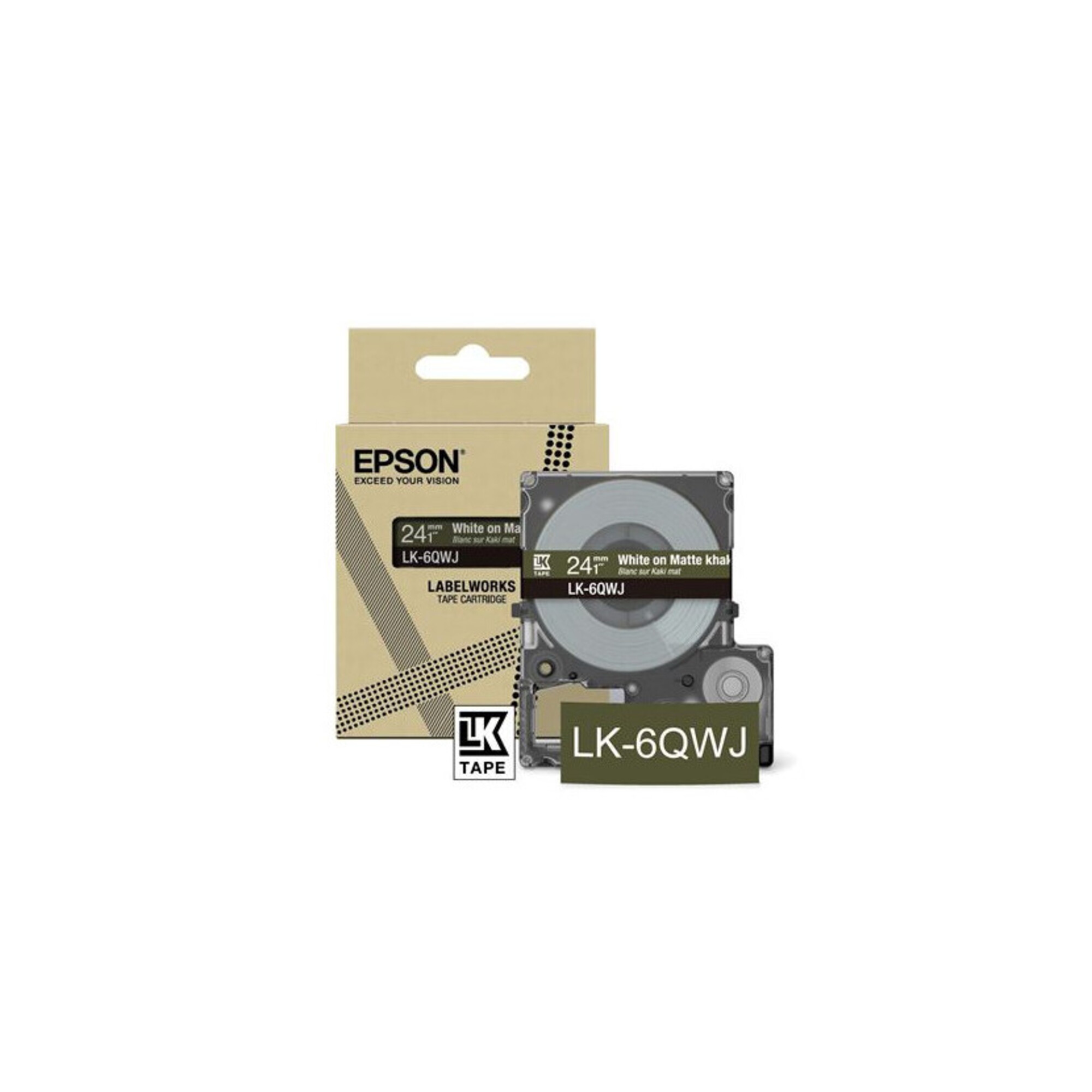 Cartouche d encre Epson LK 6QWJ pour LabelWorks LW C410 et LW C610 Blanc sur Kaki Mat - Neuf