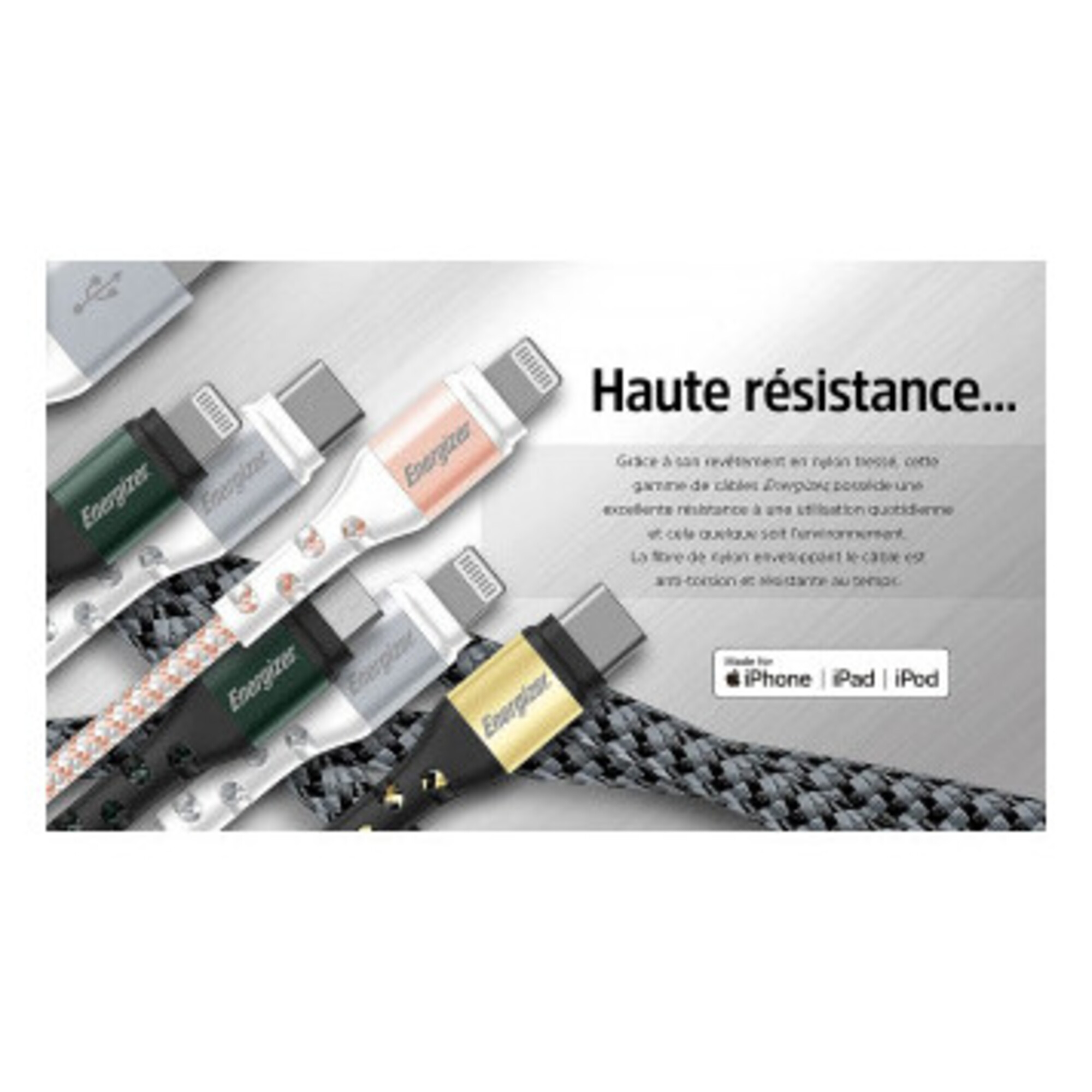 Energizer Câble De Charge Usb-c Tressé - Câble Pour Chargeur Long - Haute Résistanc Gris - vue 4
