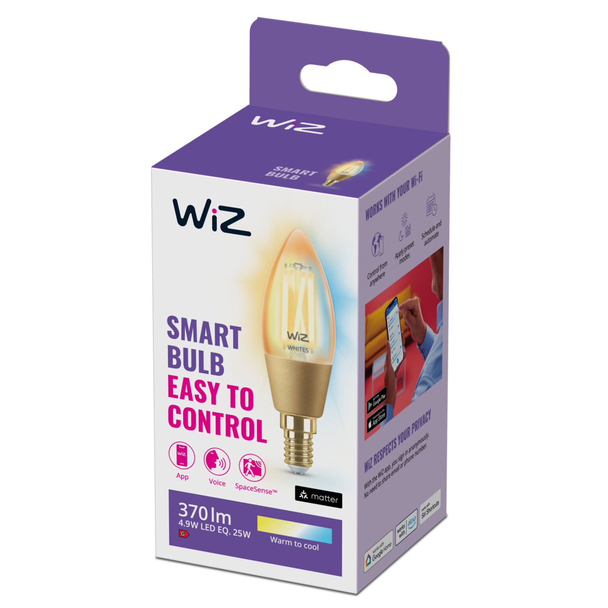 Wiz C35 Amber Candle E14 Tunable Filament Smart Home - vue 4