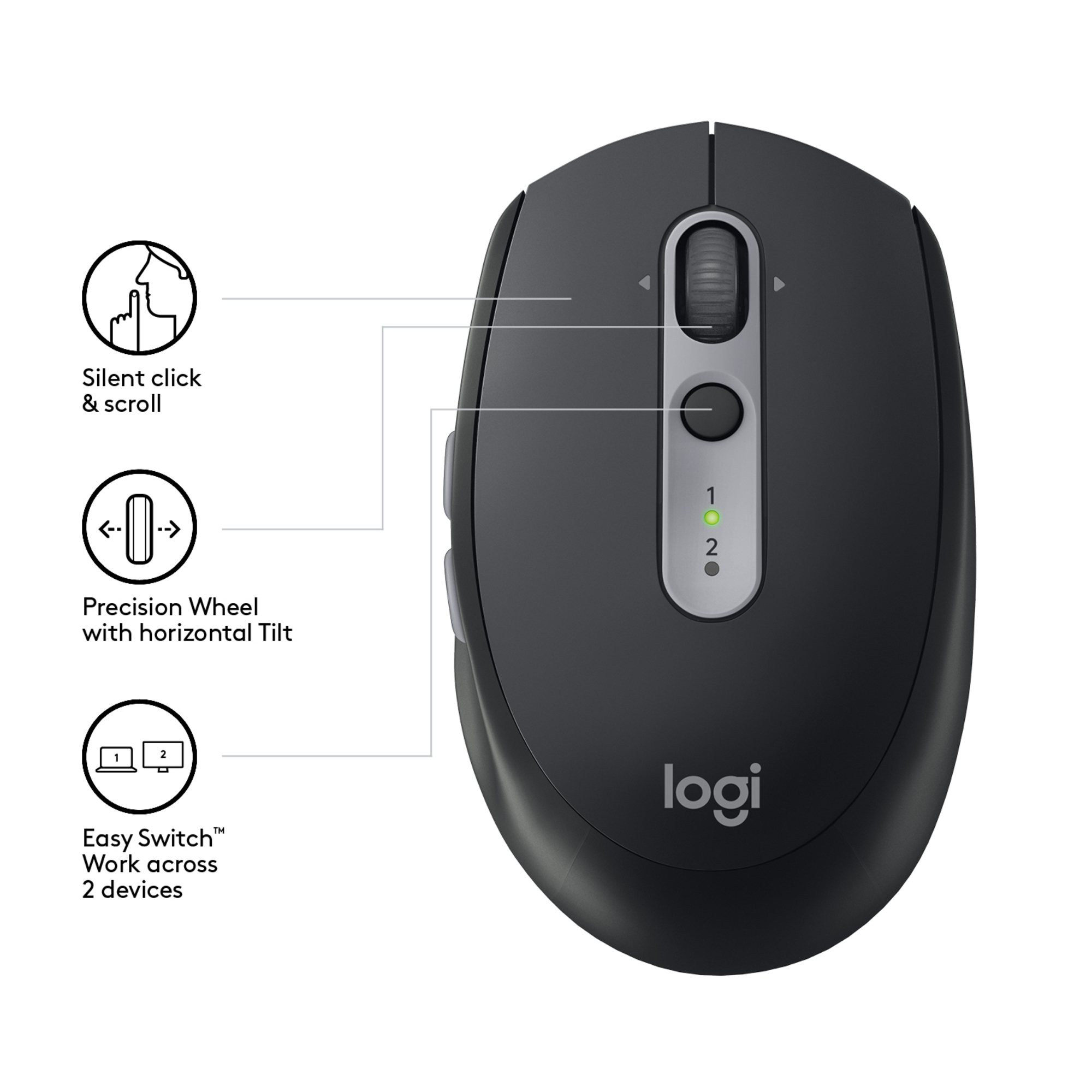 Logitech M590 Device Silent Bureau Droitier RF sans fil + Bluetooth Optique 1000 DPI Neuf - vue 2