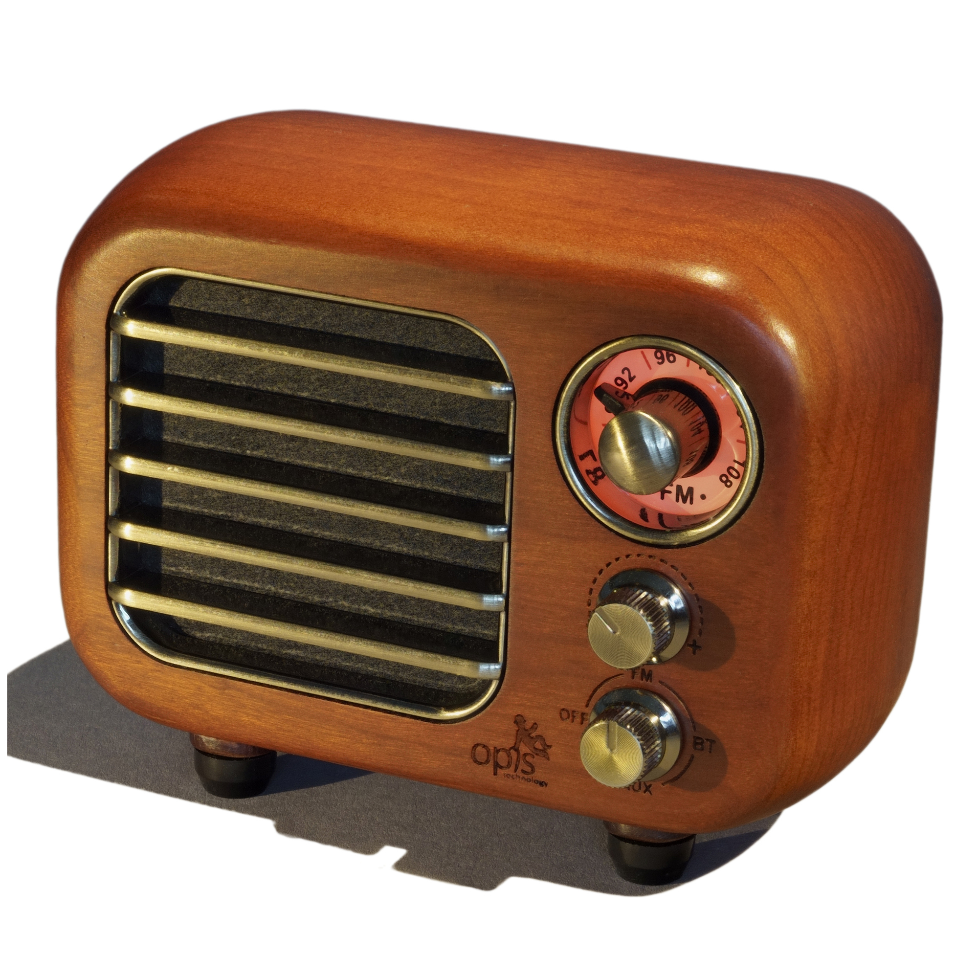 Petit Haut parleur Bluetooth Rétro en Bois et Radio VHF Merisier Neuf