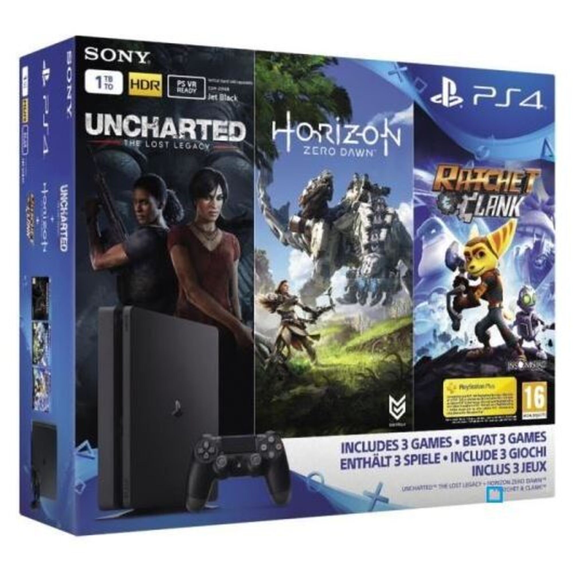 PS4 Slim Noire 1 To+ Horizon Zero Dawn + Uncharted: The Lost Legacy + Ratchet & Clank - Très bon état