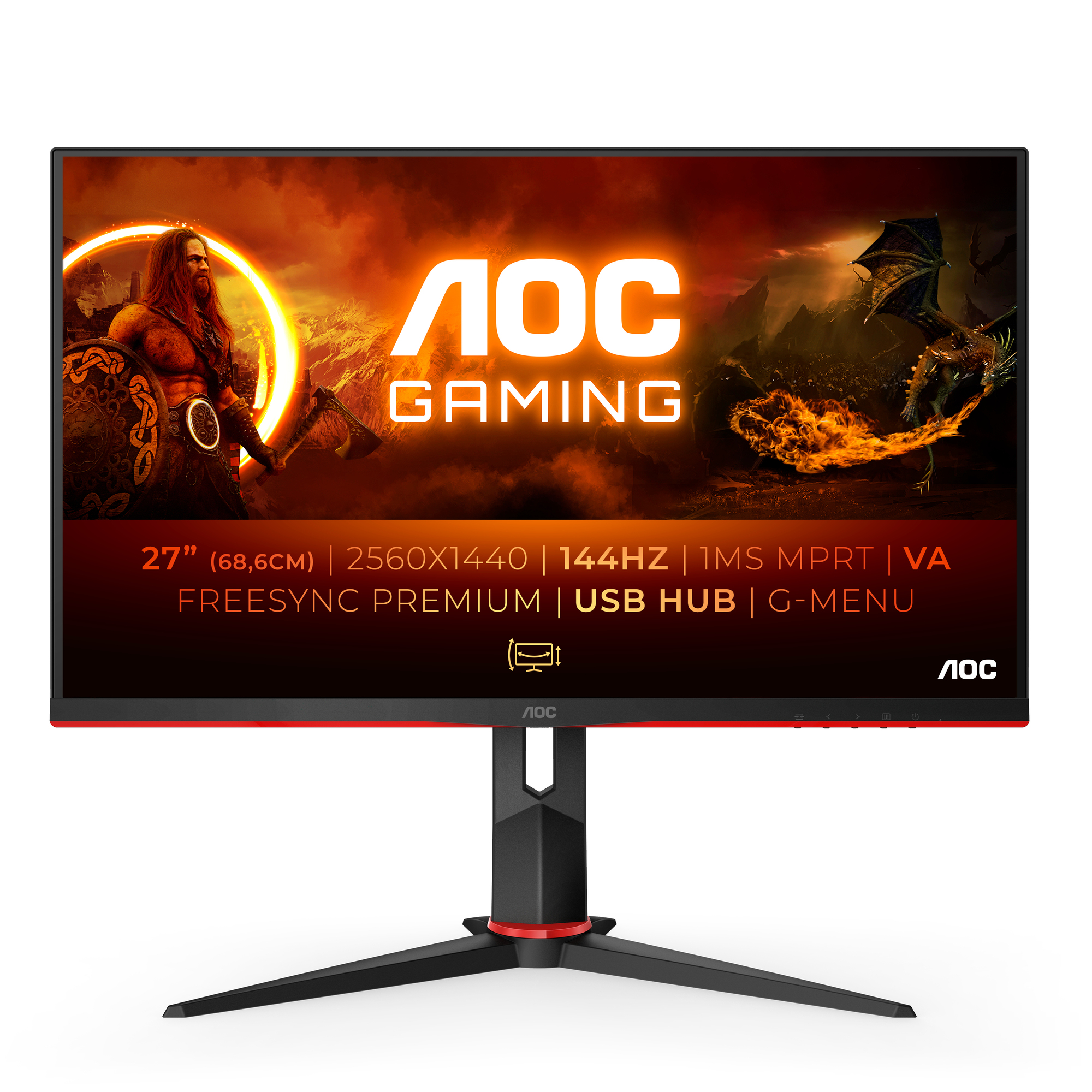 AOC G2 Q27G2U/BK écran plat de PC 68,6 cm (27 ) 2560 x 1440 pixels Quad HD LED Noir, Rouge - Neuf