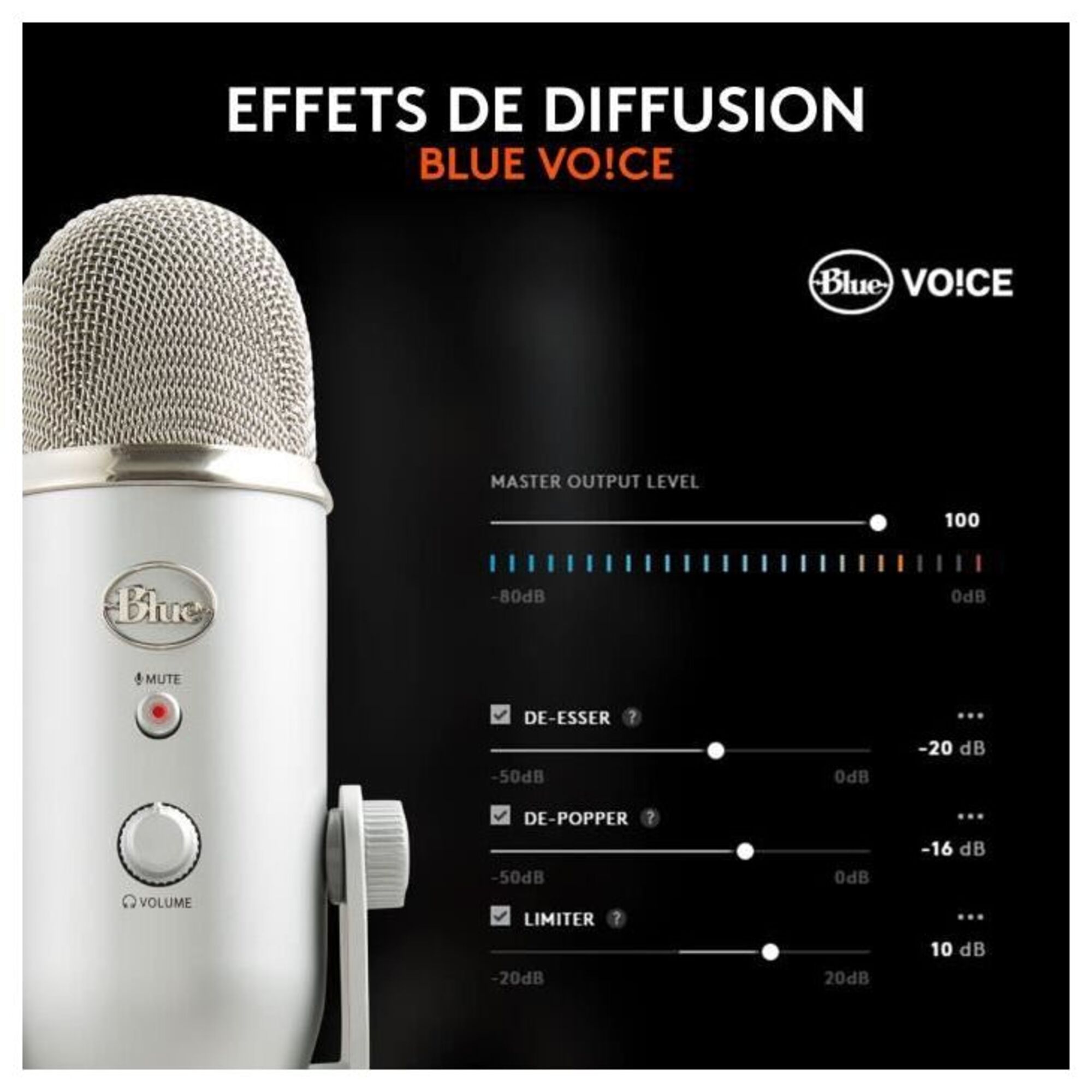 Microphone USB - Blue Yeti - Pour Enregistrement, Streaming, Gaming, Podcast sur PC ou Mac - Argent - Neuf