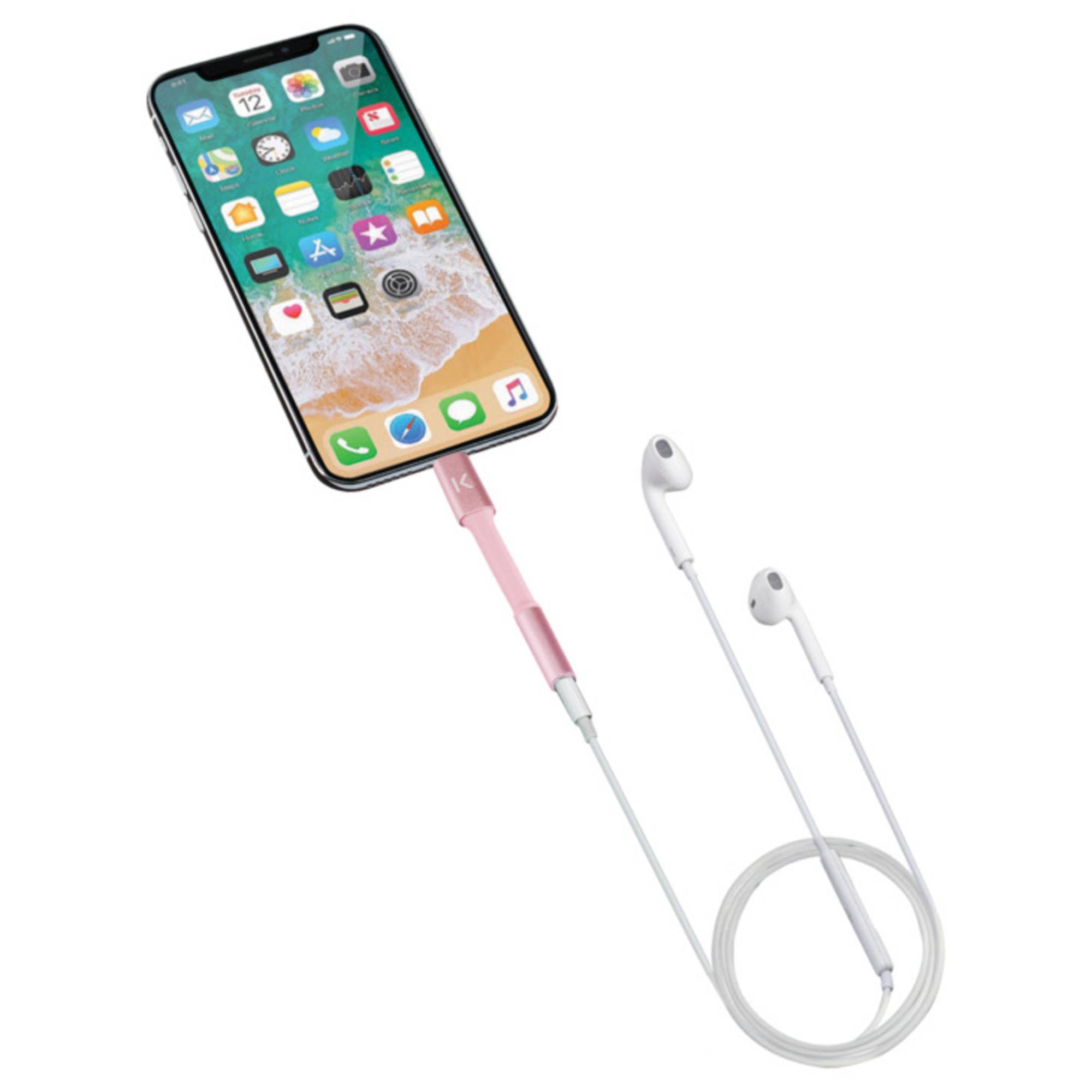 Adaptateur Lightning certifié MFi Apple vers prise casque 3,5mm métallisé, Or Rose - Neuf