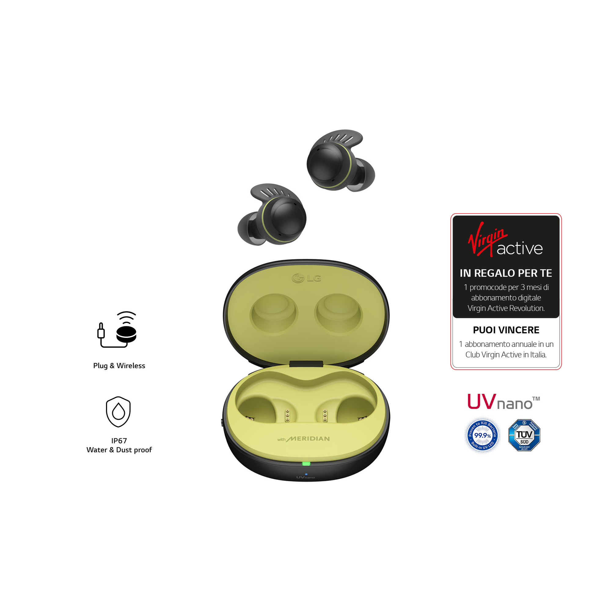 LG TONE Free TF8 Casque True Wireless Stereo (TWS) Ecouteurs Appels/Musique Bluetooth Noir, Citron vert - Neuf