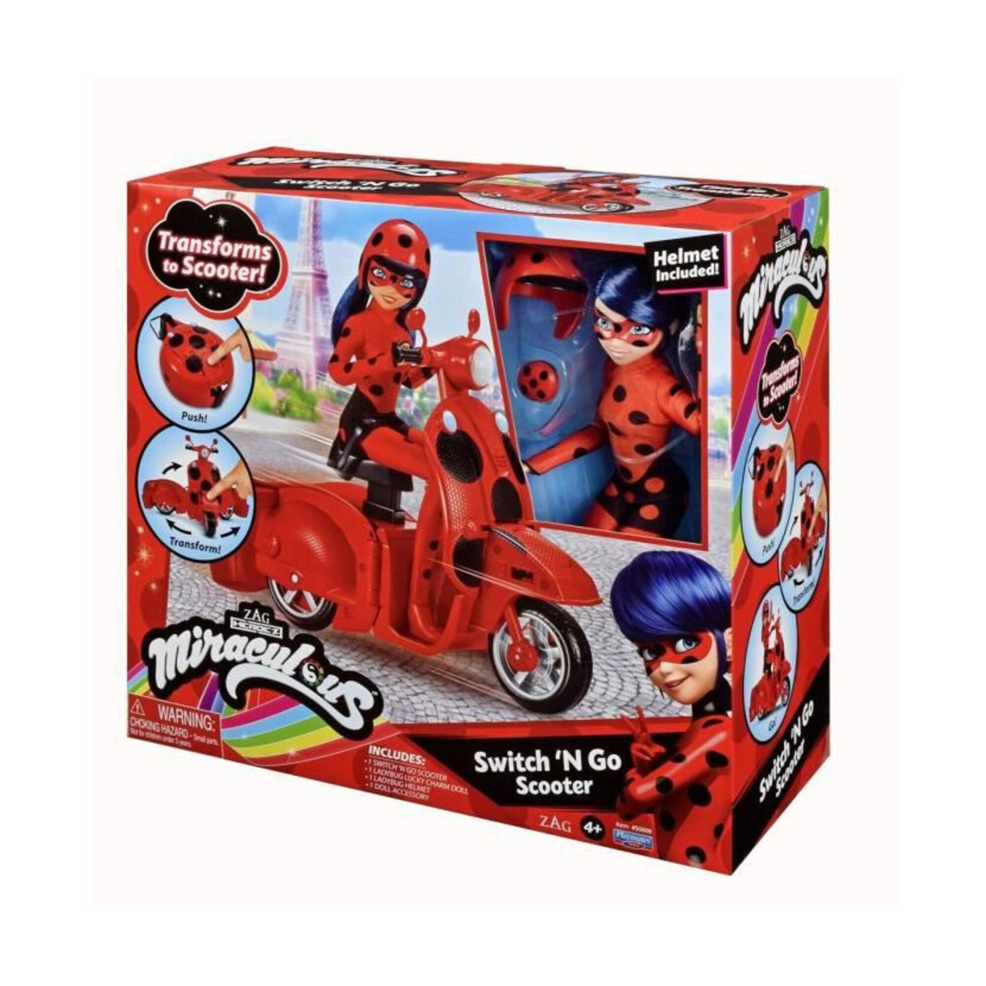 Scooter Miraculous Switch'n go + poupée articulée Ladybug Lucky Charm BANDAI 26 cm - P50668 - Neuf