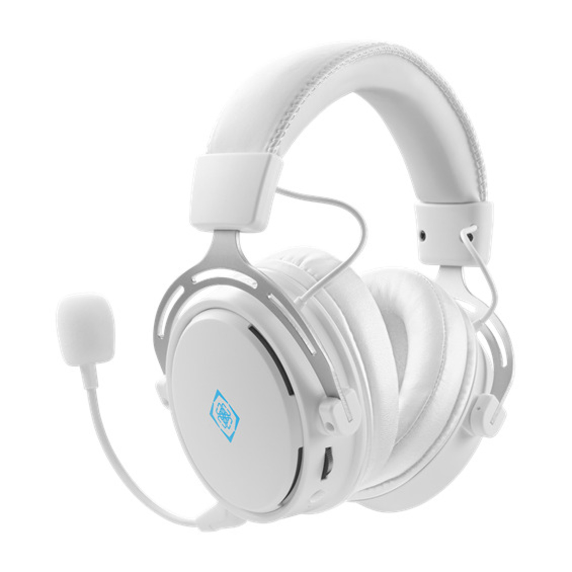 Deltaco Gaming - WHITE LINE WH90 - Casque gaming sans fil, haut-parleurs stéréo 50mm, Cuir PU, micro flexible détacheable, PC/MAC/Console/Mobile, Blanc - Neuf