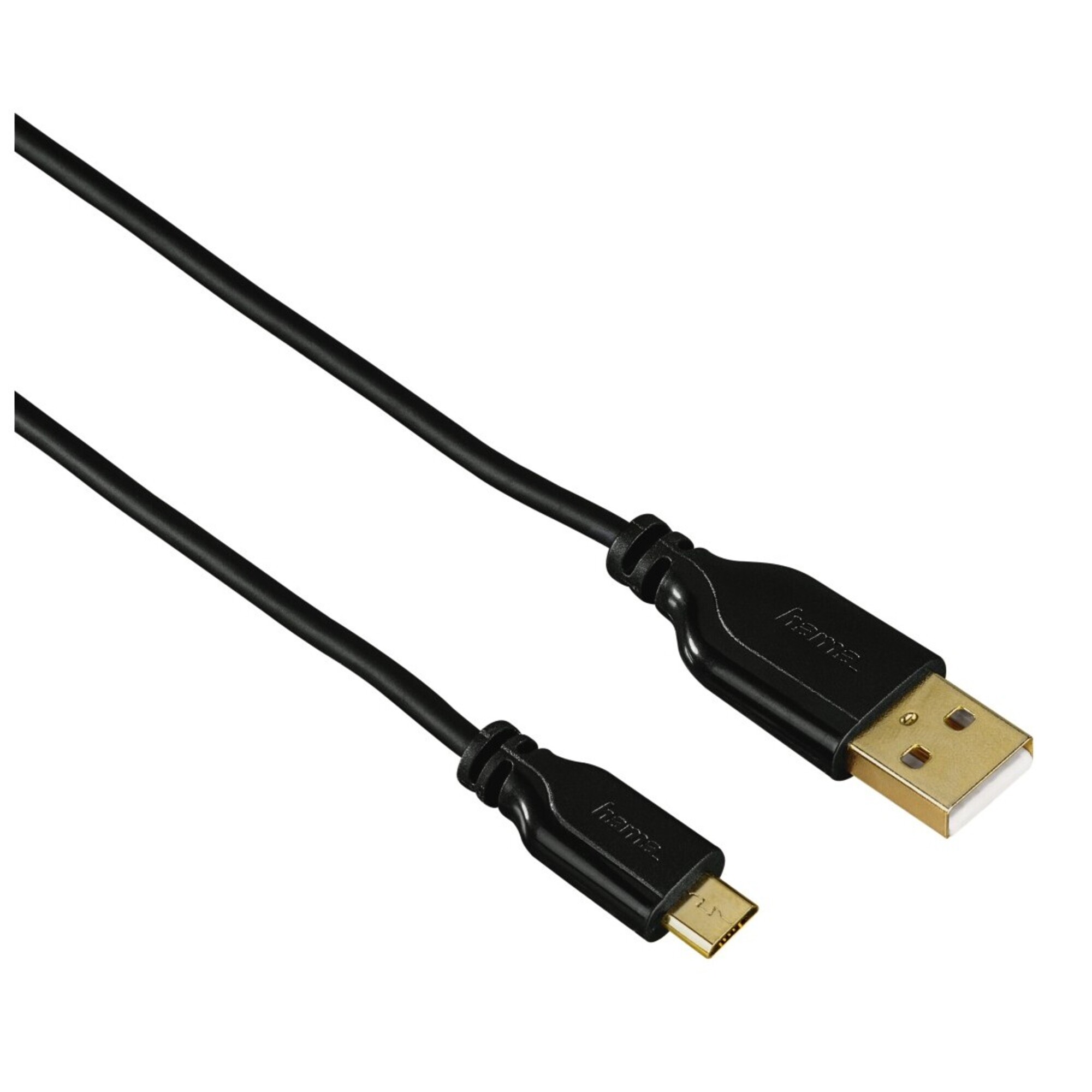 HAMA C&acirc;ble micro-USB, dor&eacute;, antitorsion, noir, 0,75m - Neuf