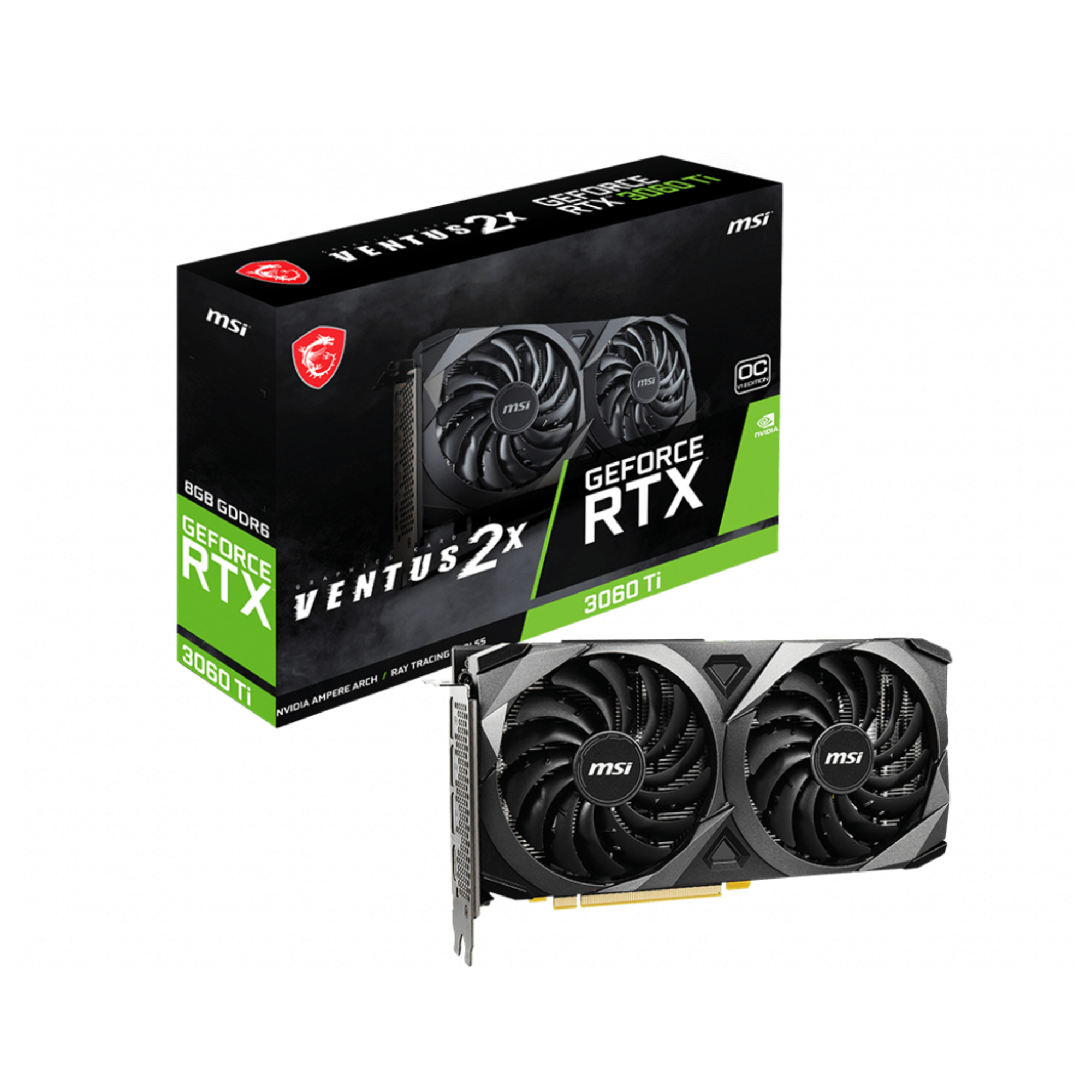 MSI VENTUS RTX 3060 TI 2X 8G OC V1 LHR carte graphique NVIDIA GeForce RTX 3060 Ti 8 Go GDDR6 - Neuf