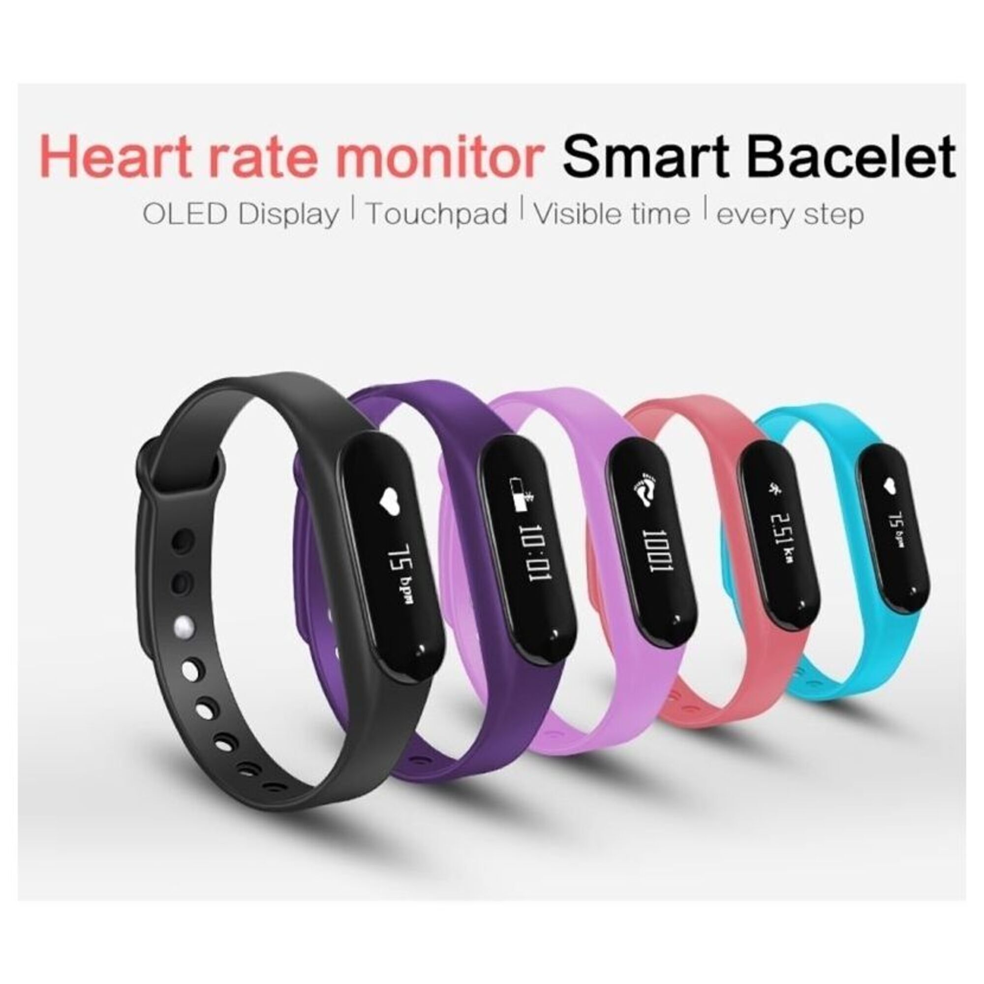 Bracelet Connecté Sport iOs Android Montre Sport Tactile Cardio IP65 Violet YONIS - Neuf