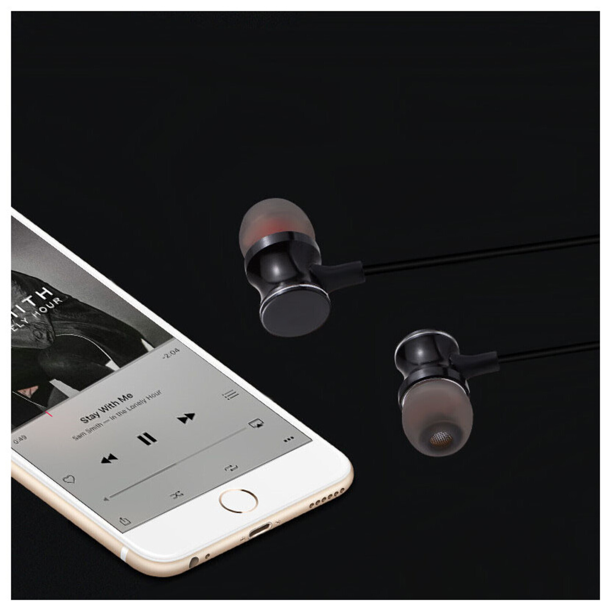 Ecouteurs Bluetooth Metal avec Telecommande pour Smartphone Sans Fil Bouton Son Kit Main Libre INTRA-AURICULAIRE Universel (NOIR) - Neuf