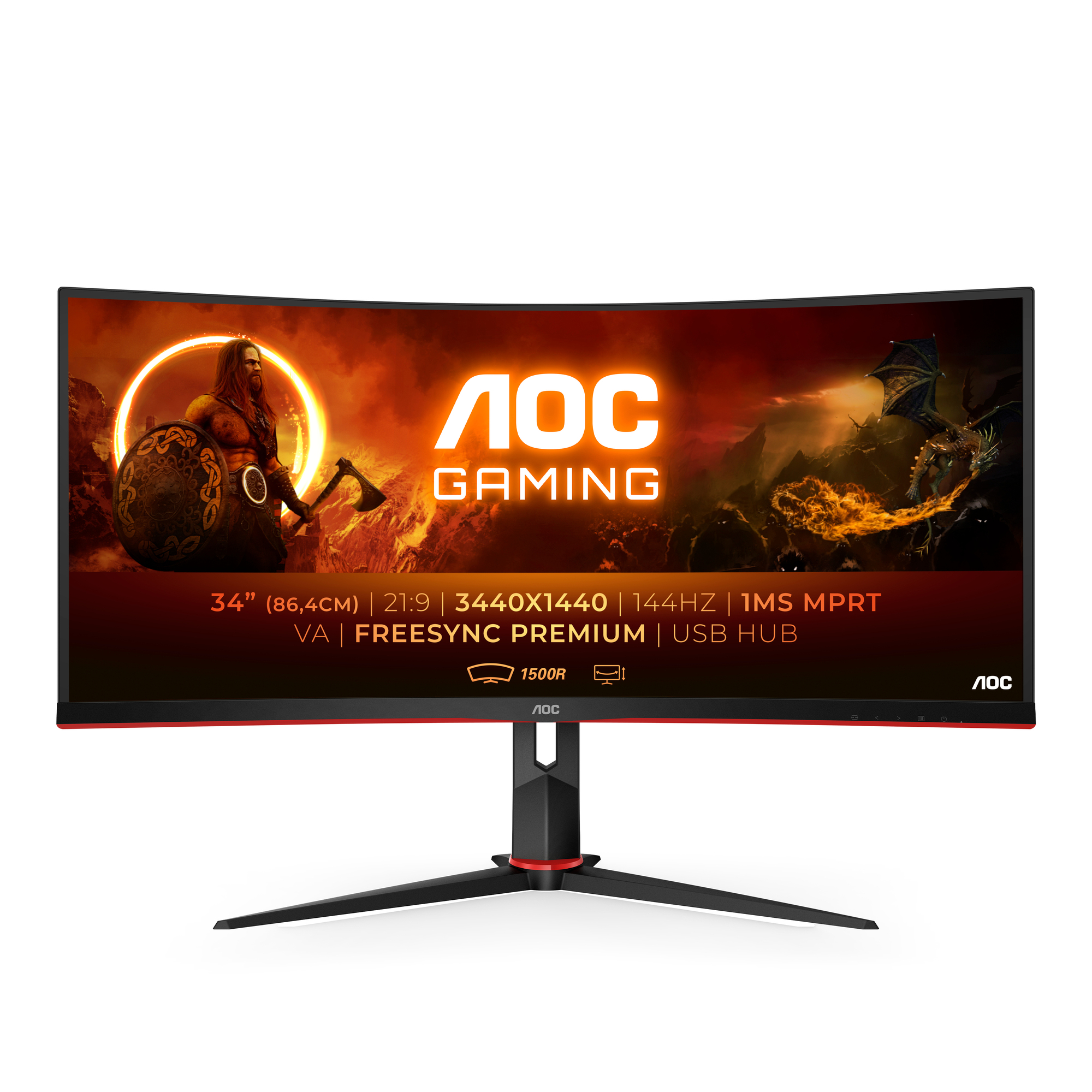 AOC G2 CU34G2X/BK écran plat de PC 86,4 cm (34 ) 3440 x 1440 pixels Quad HD LED Noir, Rouge - Neuf