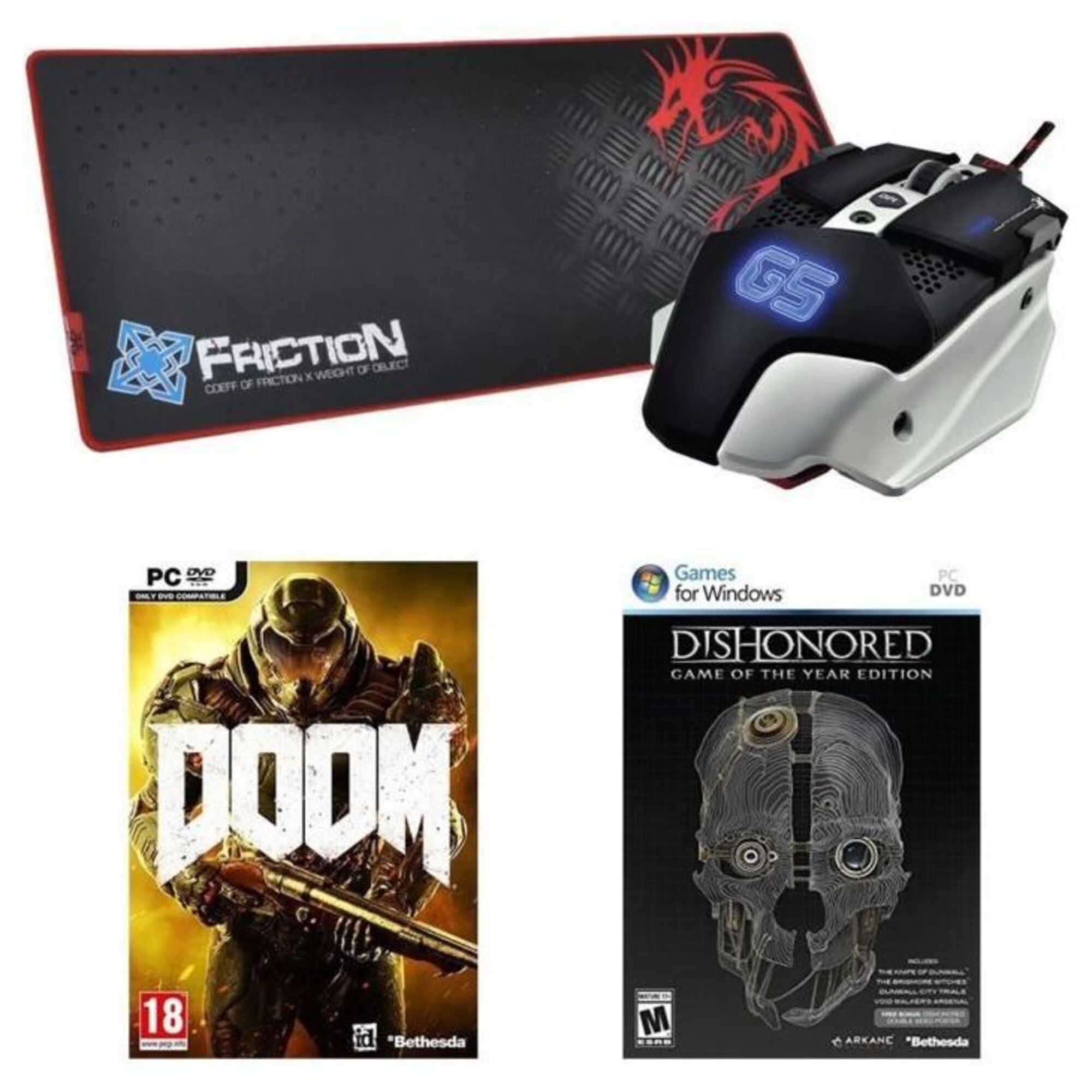 DRAGON WAR Pack : Warlord + Tapis de Speed Edition + Jeu PC Doom + Jeu PC Dishonored GOTY Neuf