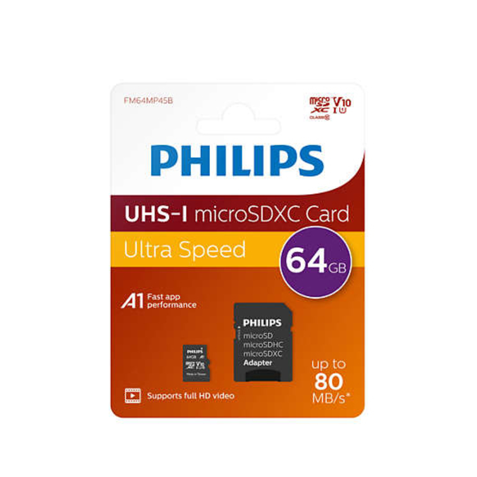 Philips FM64MP45B/00 mémoire flash 64 Go MicroSDXC UHS-I Classe 10 - Neuf