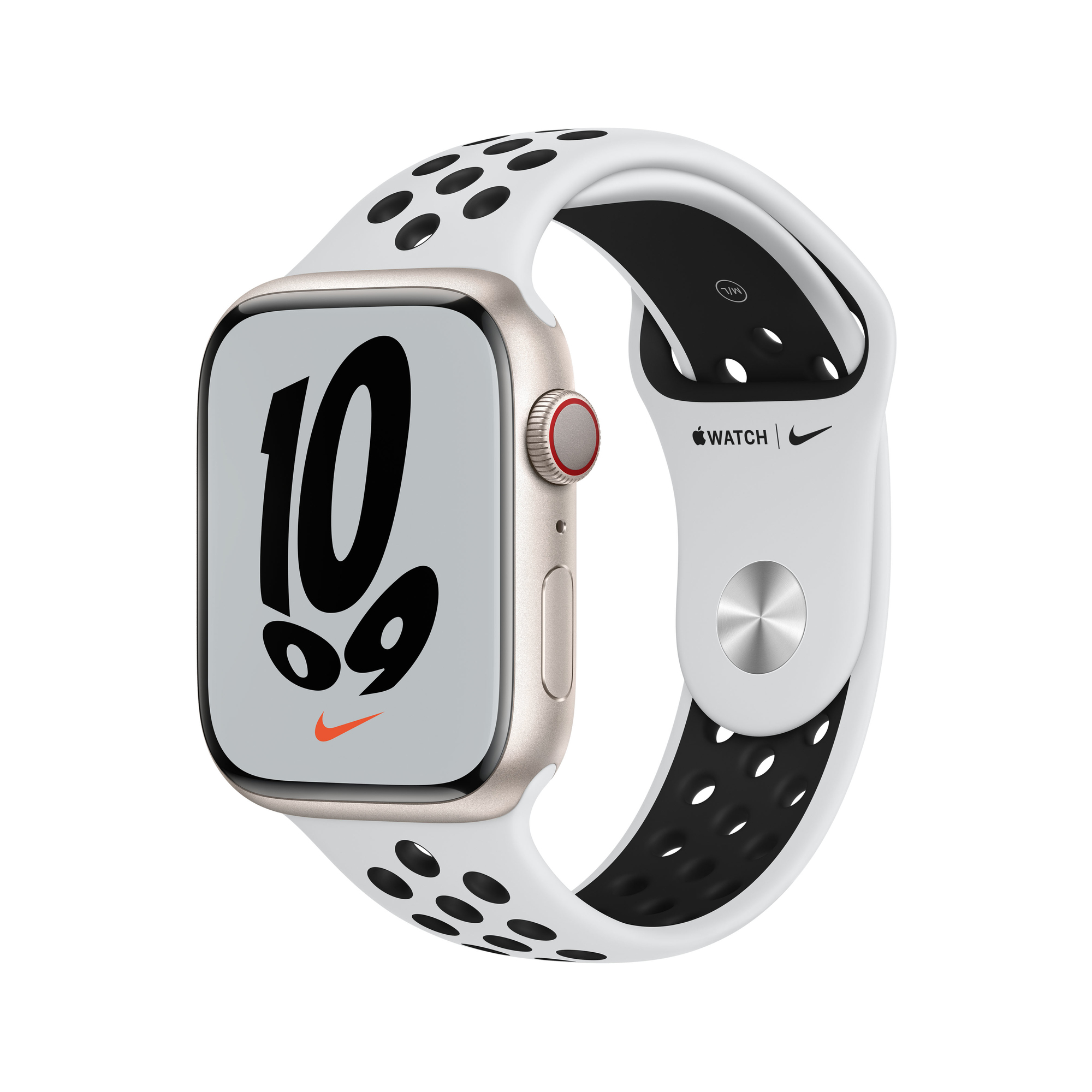 Watch Nike Series 7 GPS + Cellular, boîtier Aluminium Minuit 45mm avec Bracelet Nike Sport Anthracite - Blanc - Neuf