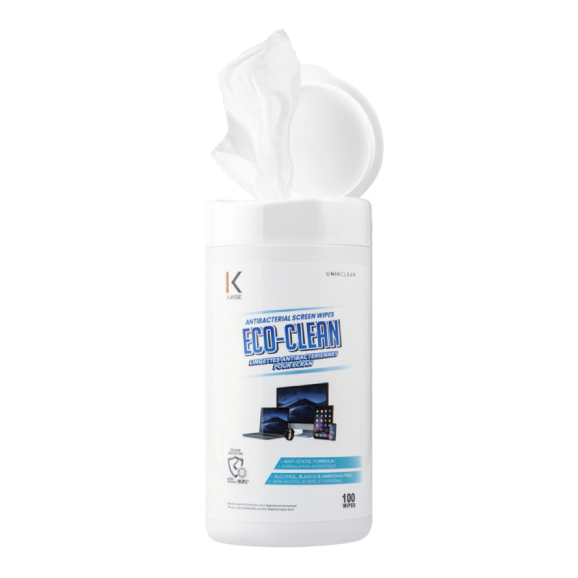 Lingettes Antibactériennes Eco-Clean pour Écran (100 pièces) - Neuf