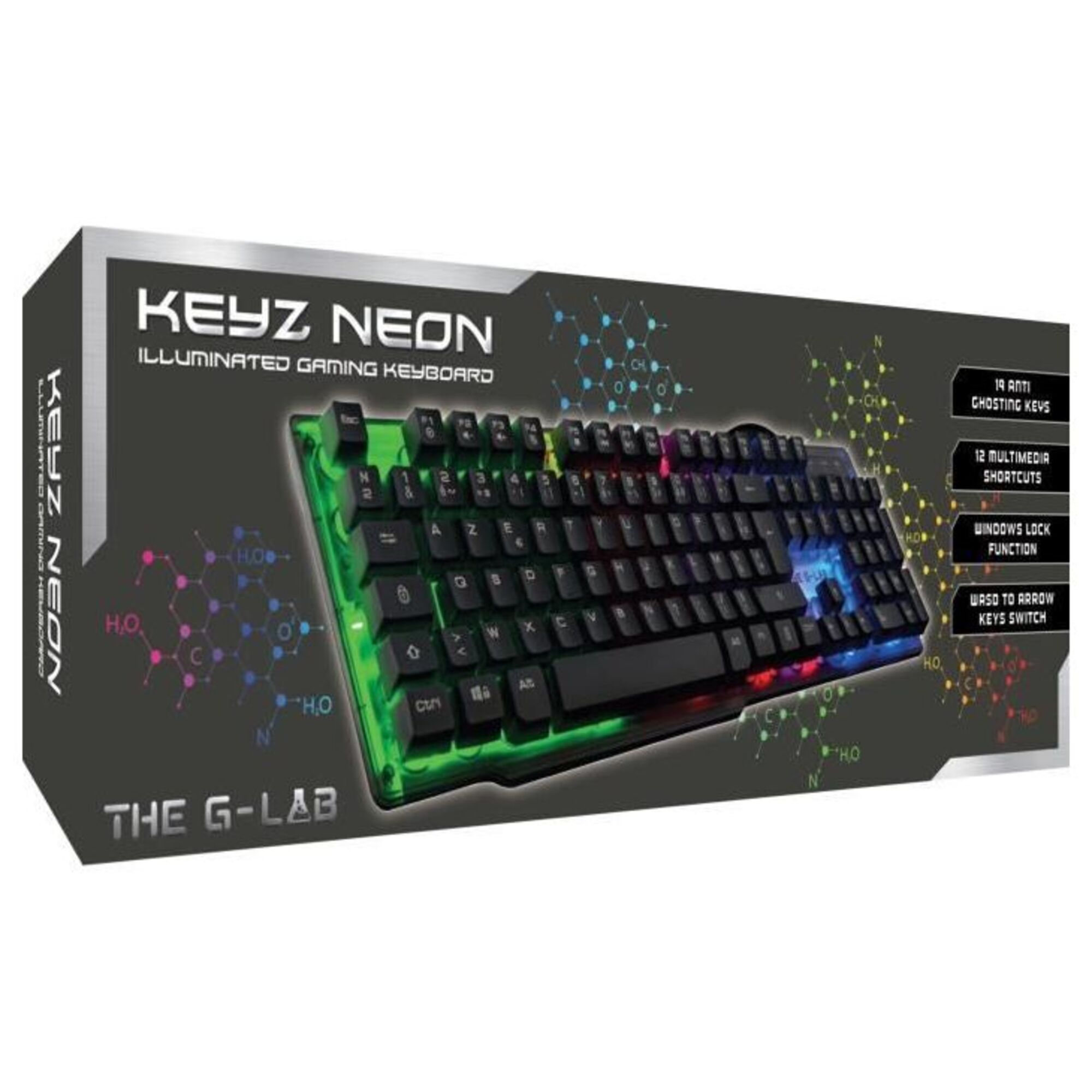 The G-Lab Keyz Neon clavier Jouer USB AZERTY Français Noir - Neuf