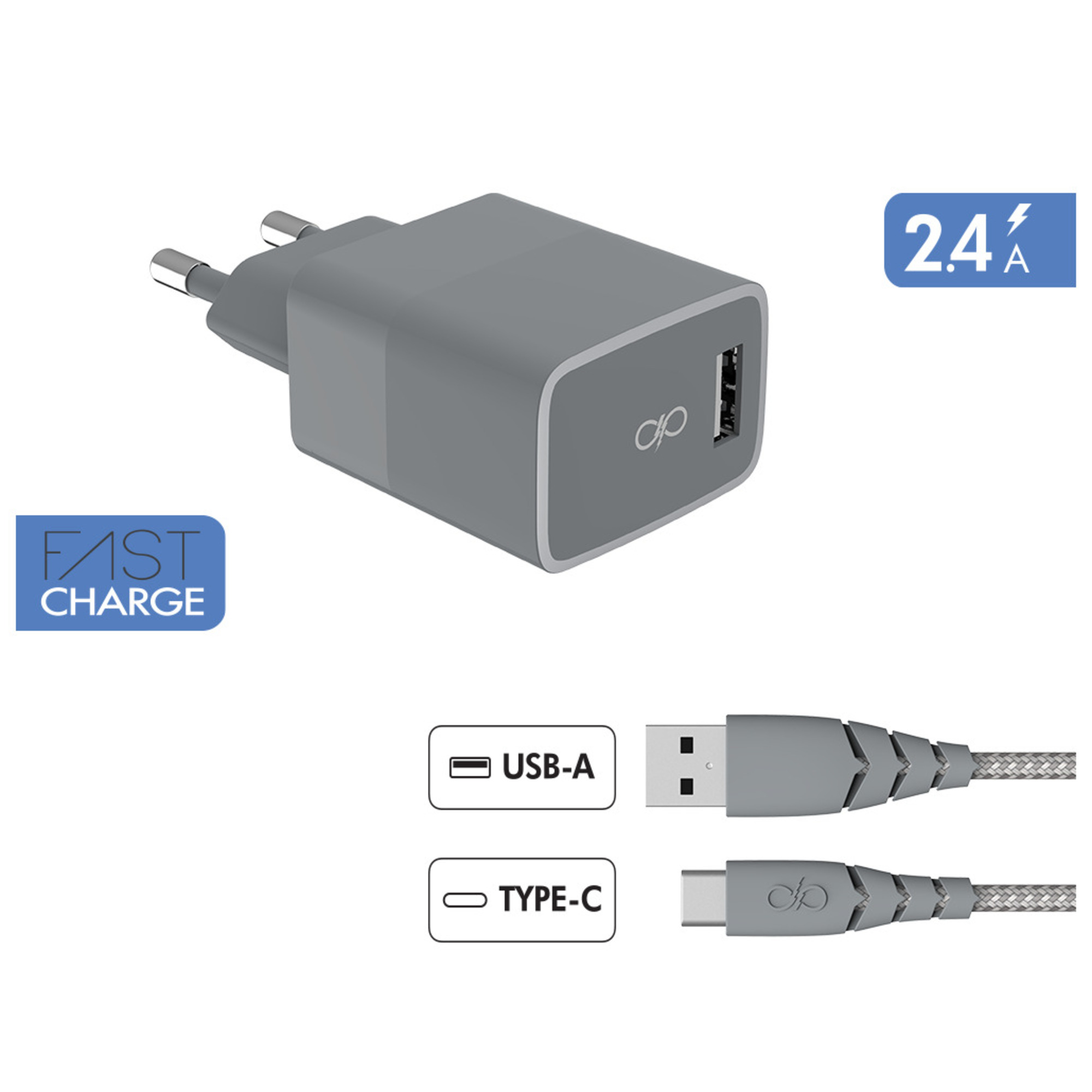 Chargeur secteur Force Power USB A + Câble USB C 1.2m Recycle - vue 3