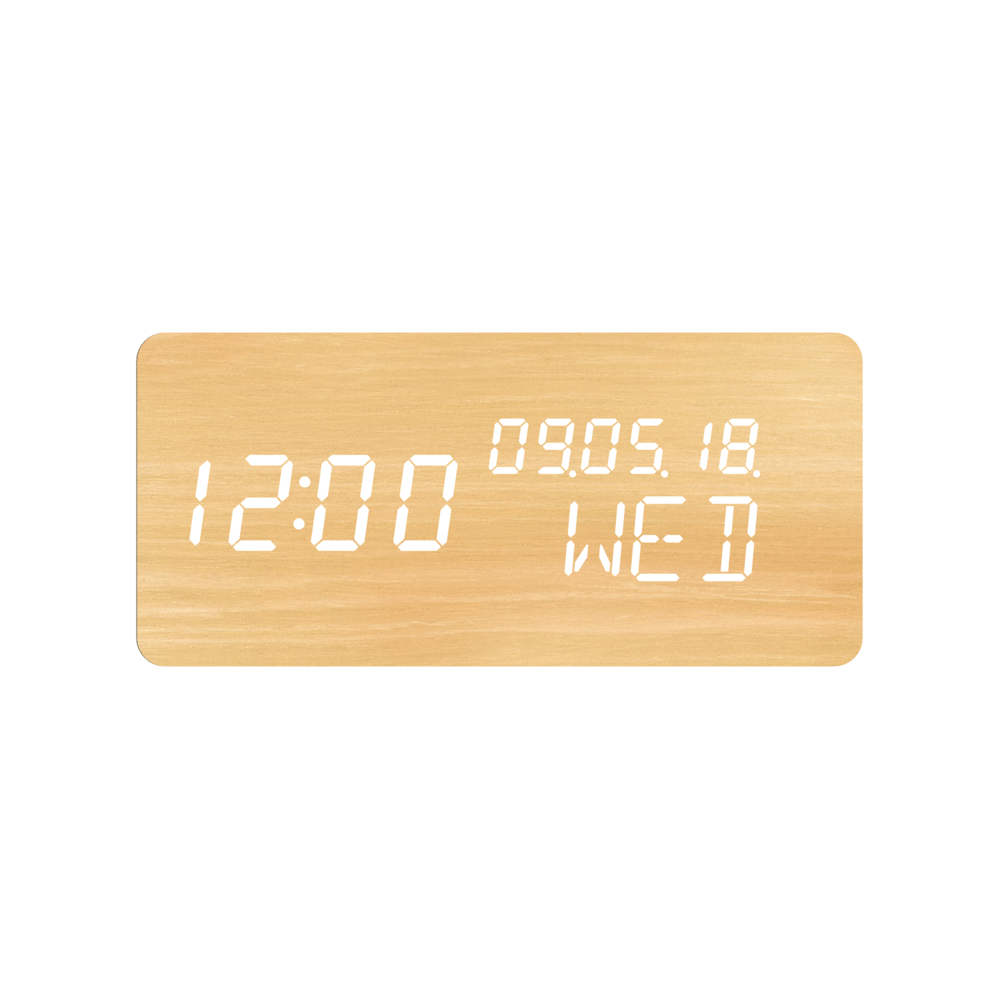 Réveil 4 en 1 EVOOM Modèle WOOD Horloge Thermomètre Calendrier Couleur Naturel Radio numérique - vue 4
