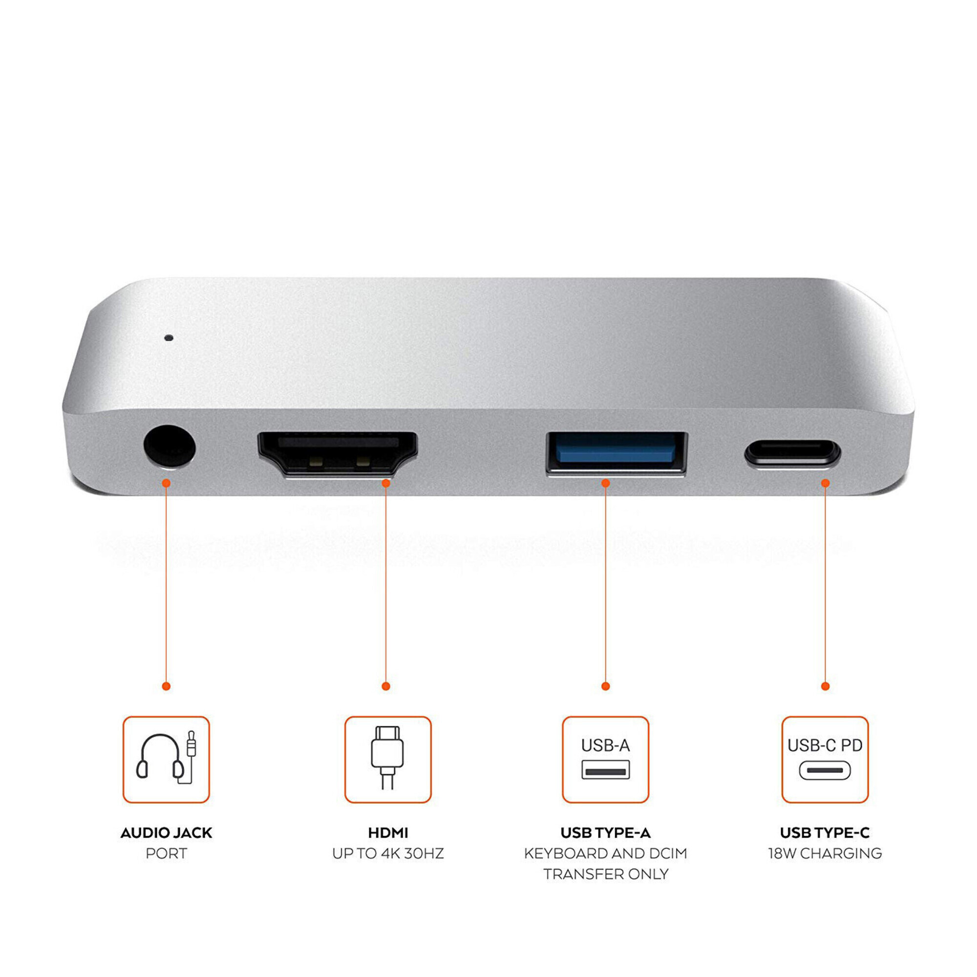 Adaptateur 4 en 1 Type C pour MACBOOK Femelle HDMI Jack USB Ports (ARGENT) - Neuf