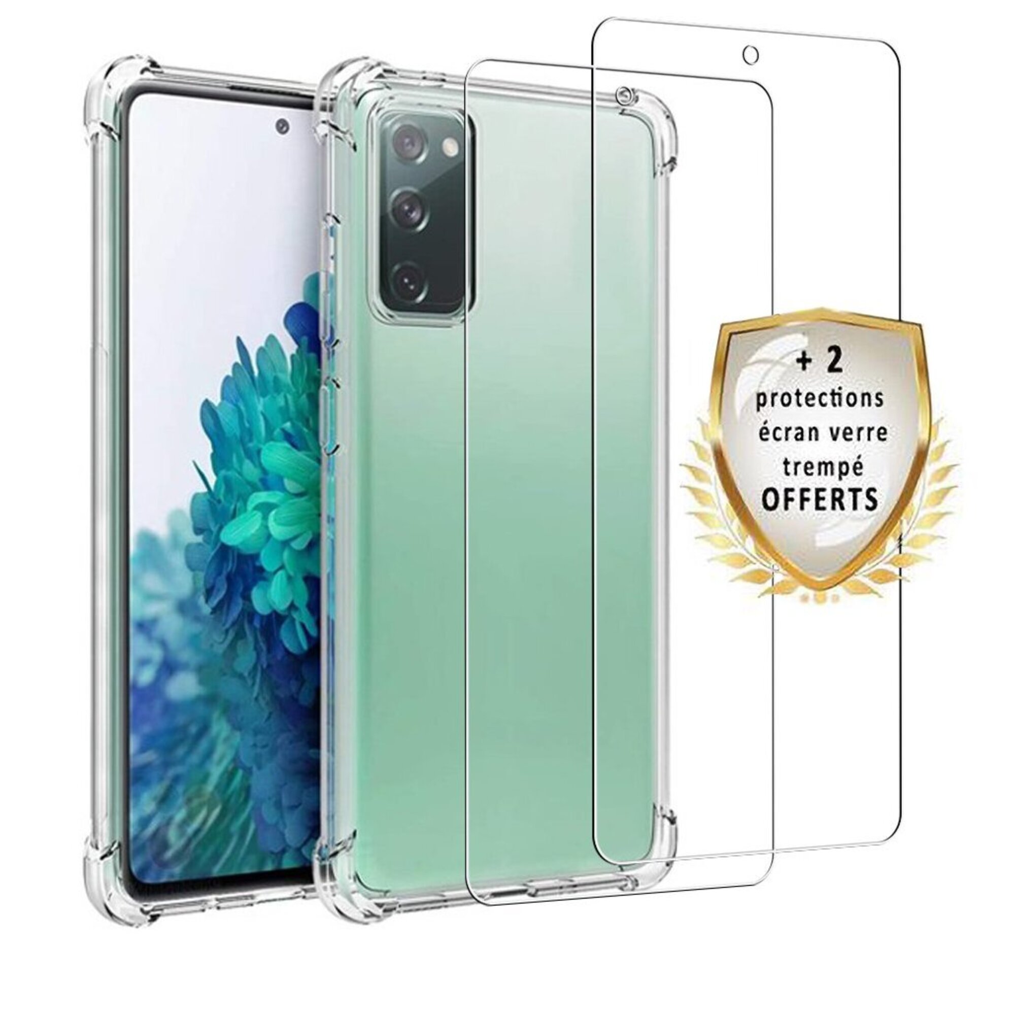Coque pour Samsung Galaxy S20 FE Antichoc Silicone + 2 Vitres en verre tremp&eacute; []