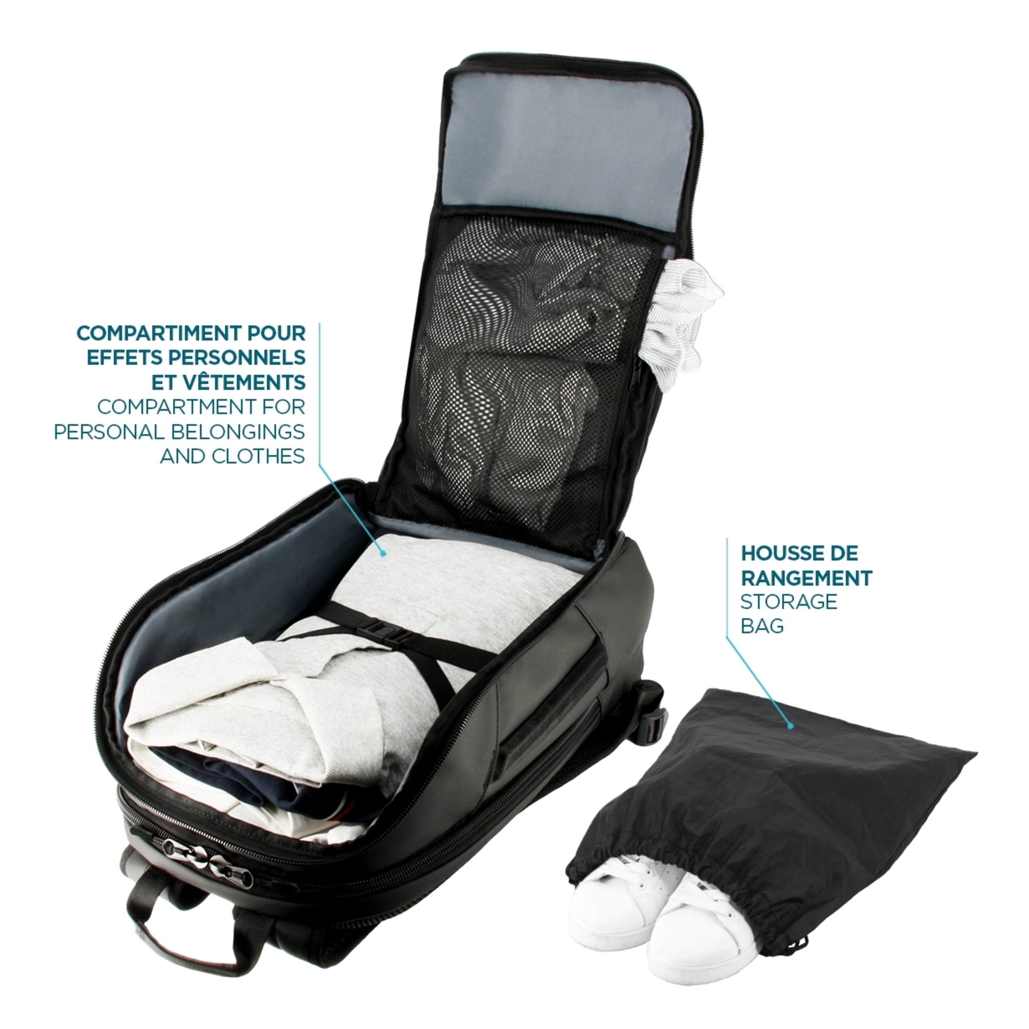 Sac à Dos Professionnel Voyage 48h Bagage à Main Compatible Ordinateur 14 15.6 Sac Cabine Matière Déperlante Multipoches Ergonomique Neuf - vue 3