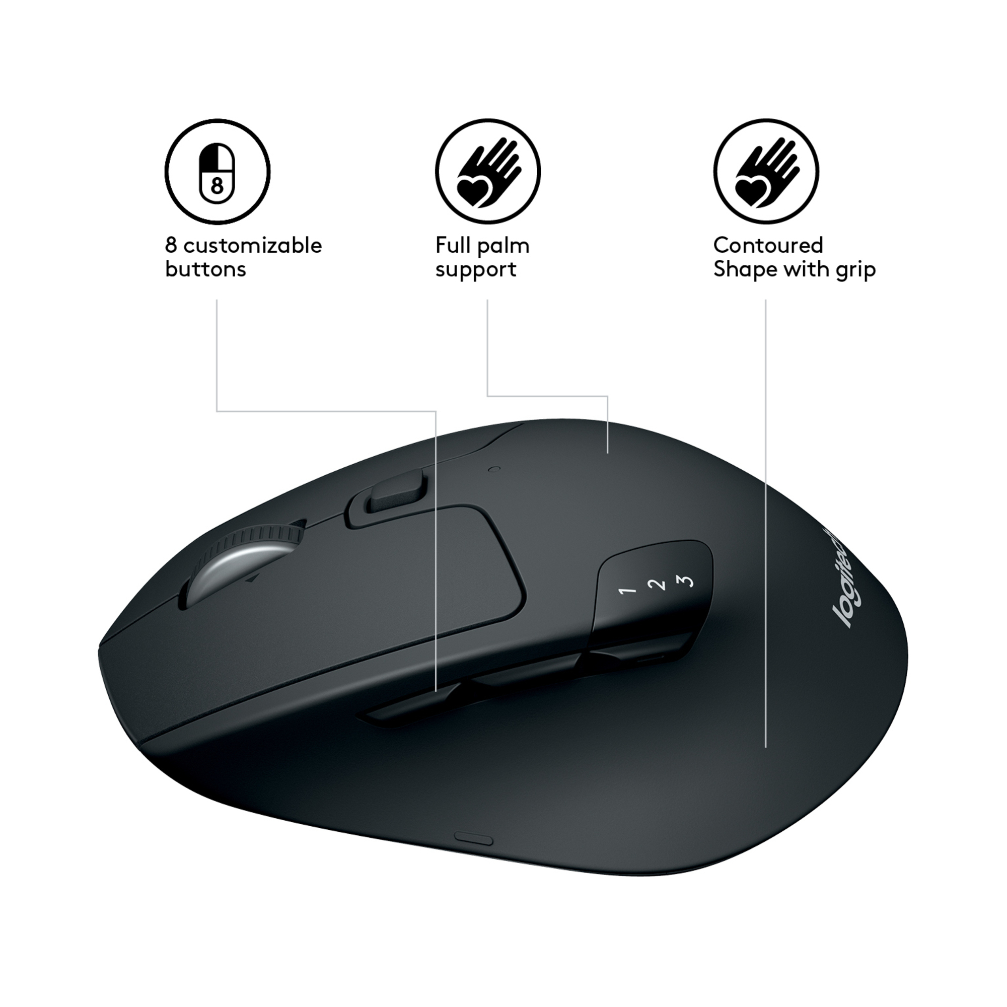 Logitech M720 Triathlon Sans Fil Multidispositif Bluetooth Récepteur USB 1000 PPP 6 Boutons Programmables Piles Compatible Ordinateur Portable PC Mac iPadOS - vue 3
