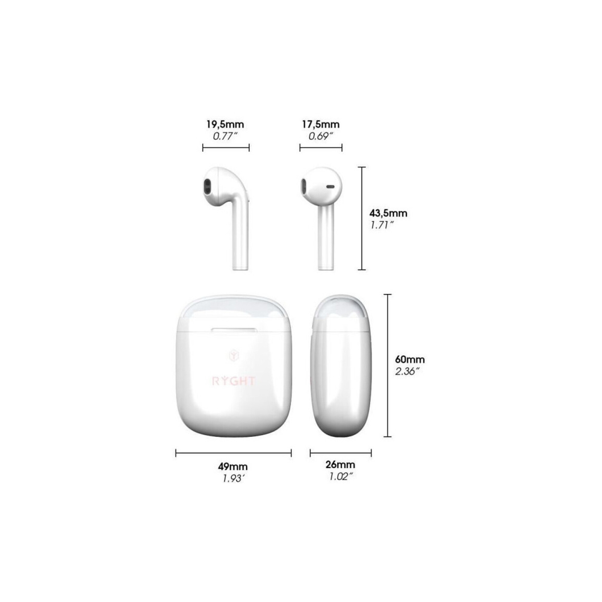 Ryght DYPLO 2 Casque Sans fil Ecouteurs Appels/Musique Bluetooth Blanc - Neuf