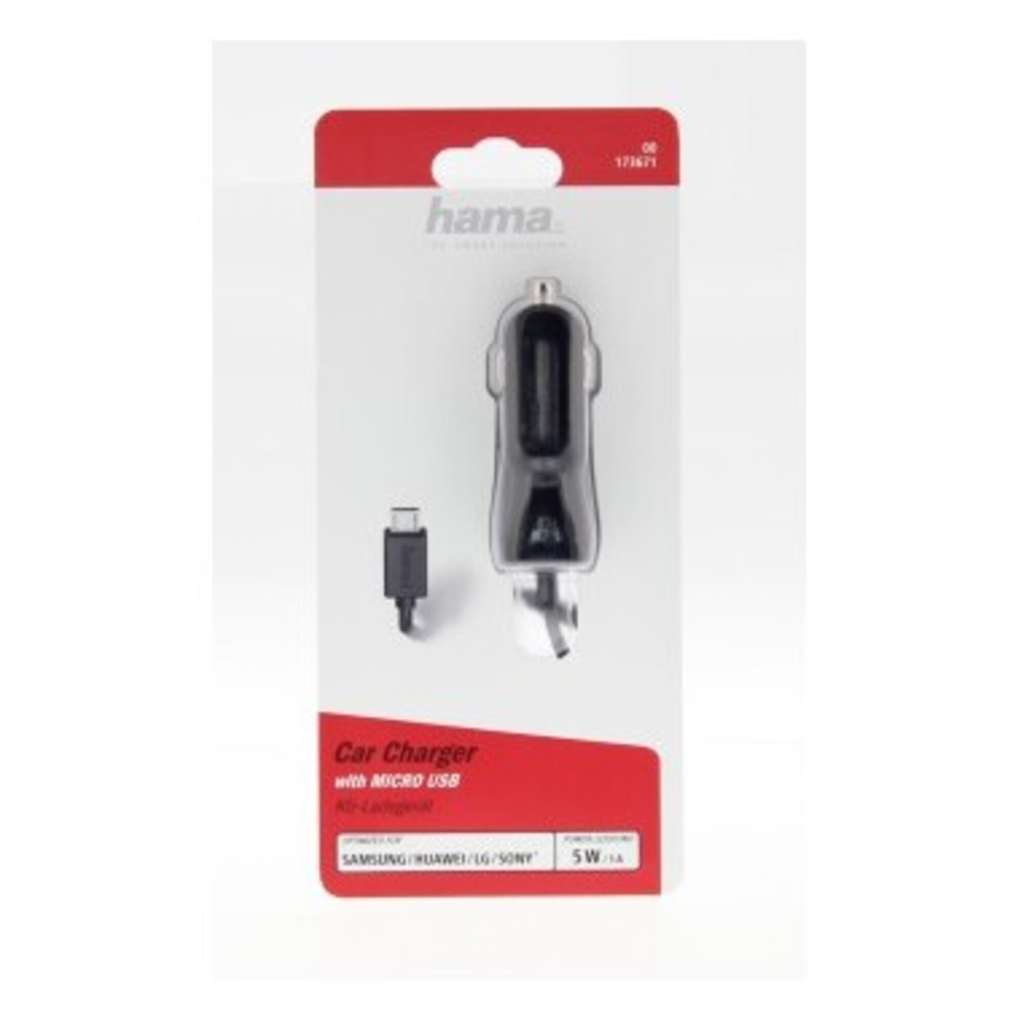 Chargeur pour voiture, micro-USB, 1 A, noir - Neuf